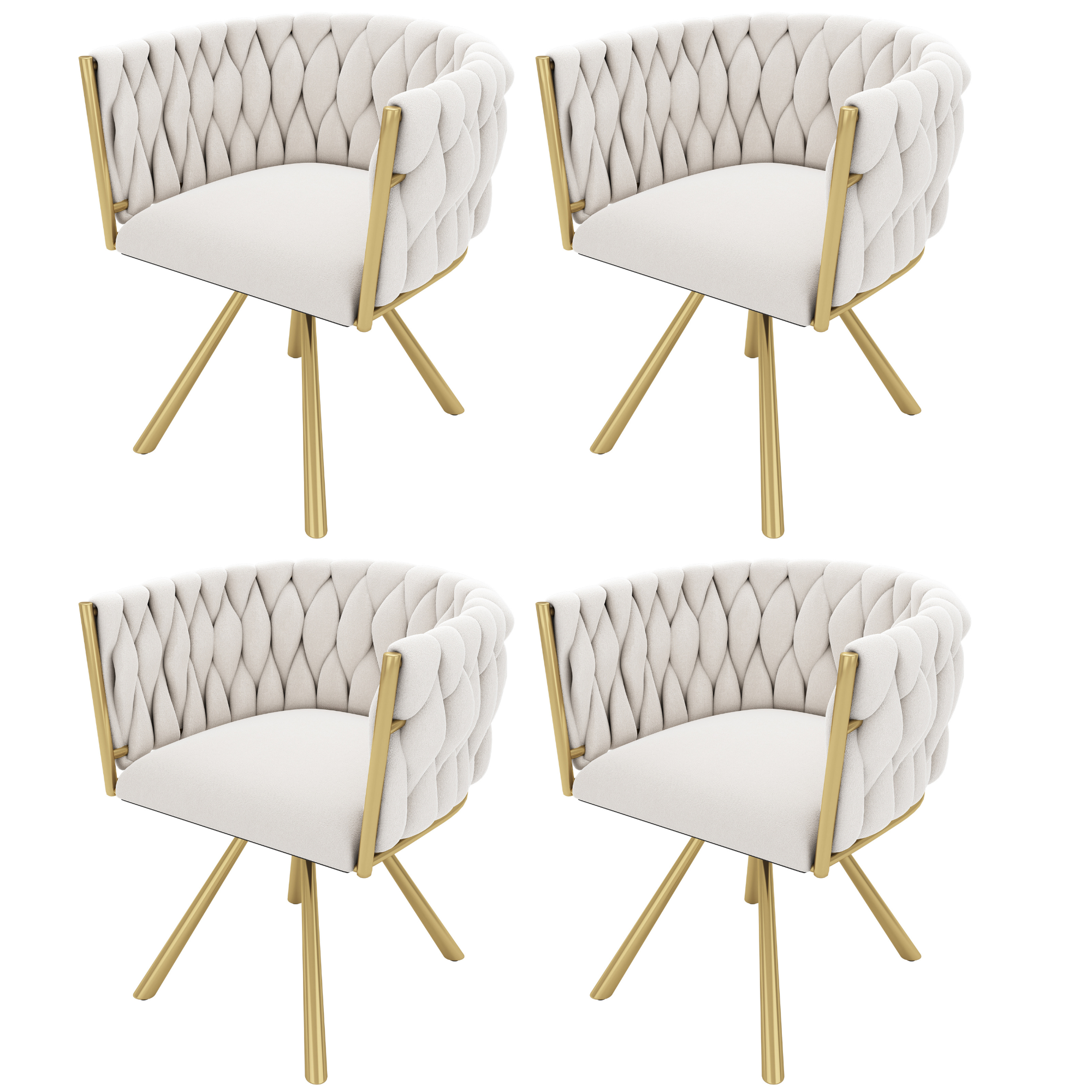 Logidon Velvet Dining Chair Set of 4 Beige Gold Swivel Chairs