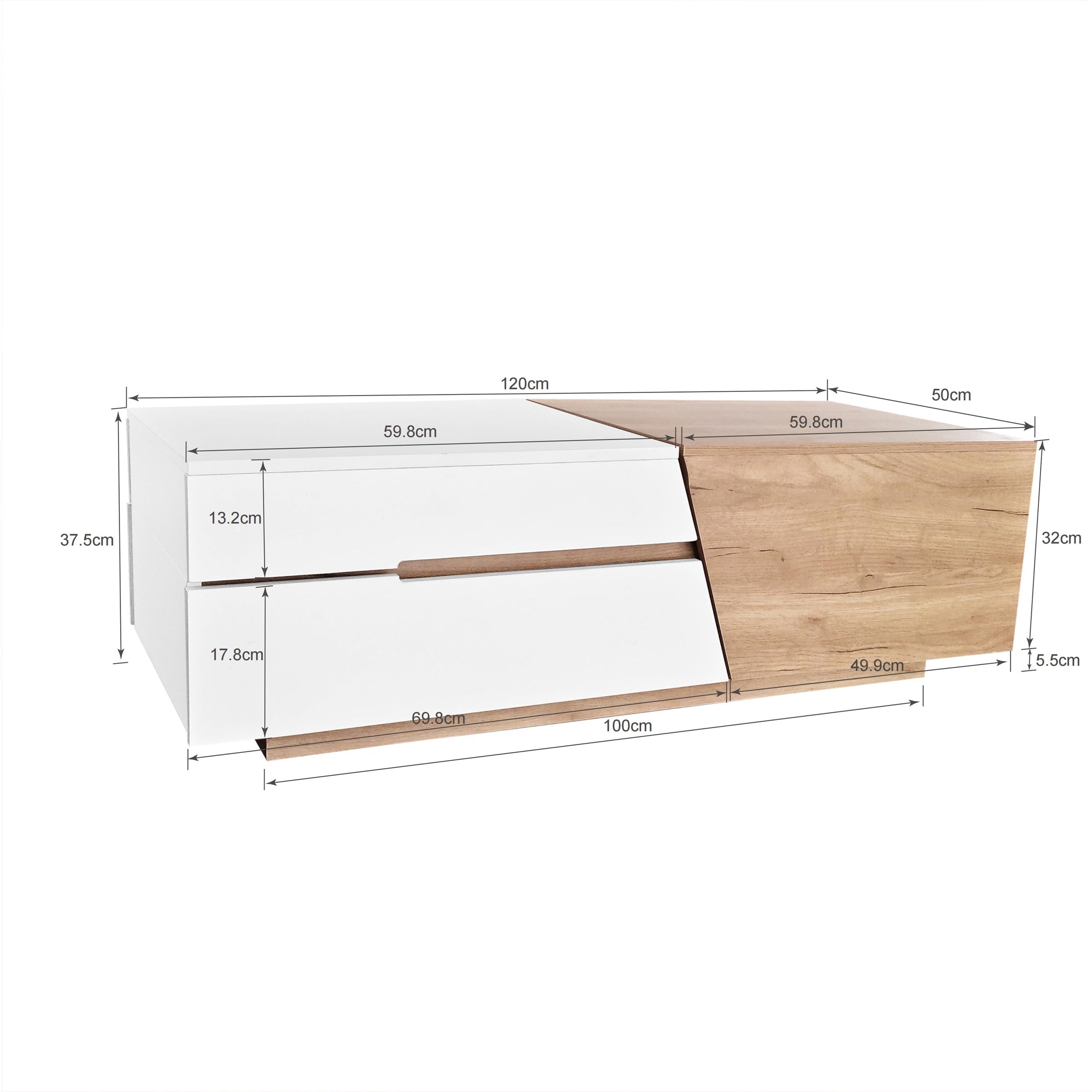 Logidon Uitschuifbare salontafel 120x50 natuurlijke lades kleurblokstructuur