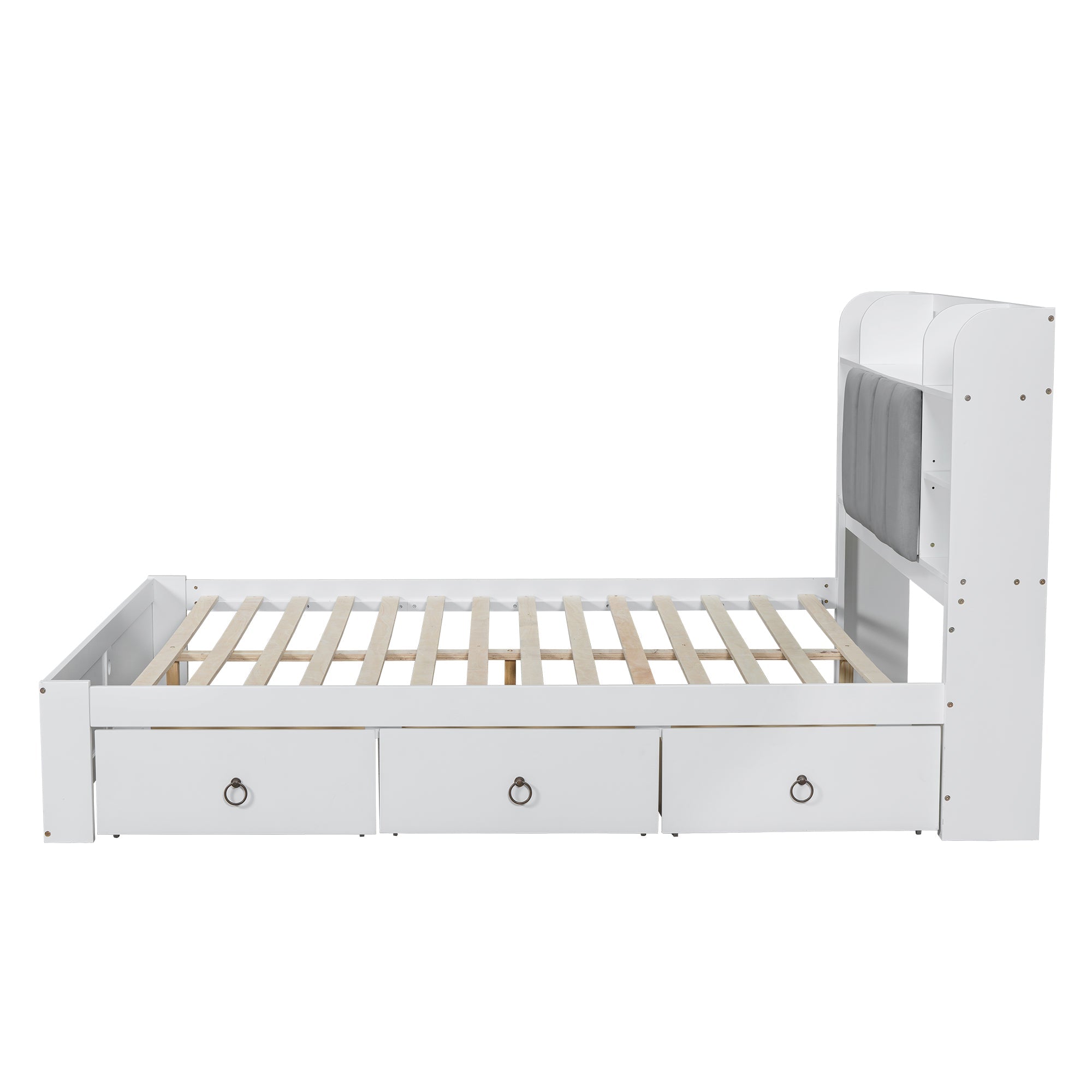 Logidon tweepersoonsbed 160x200 witgrijs, open plank en drie lades