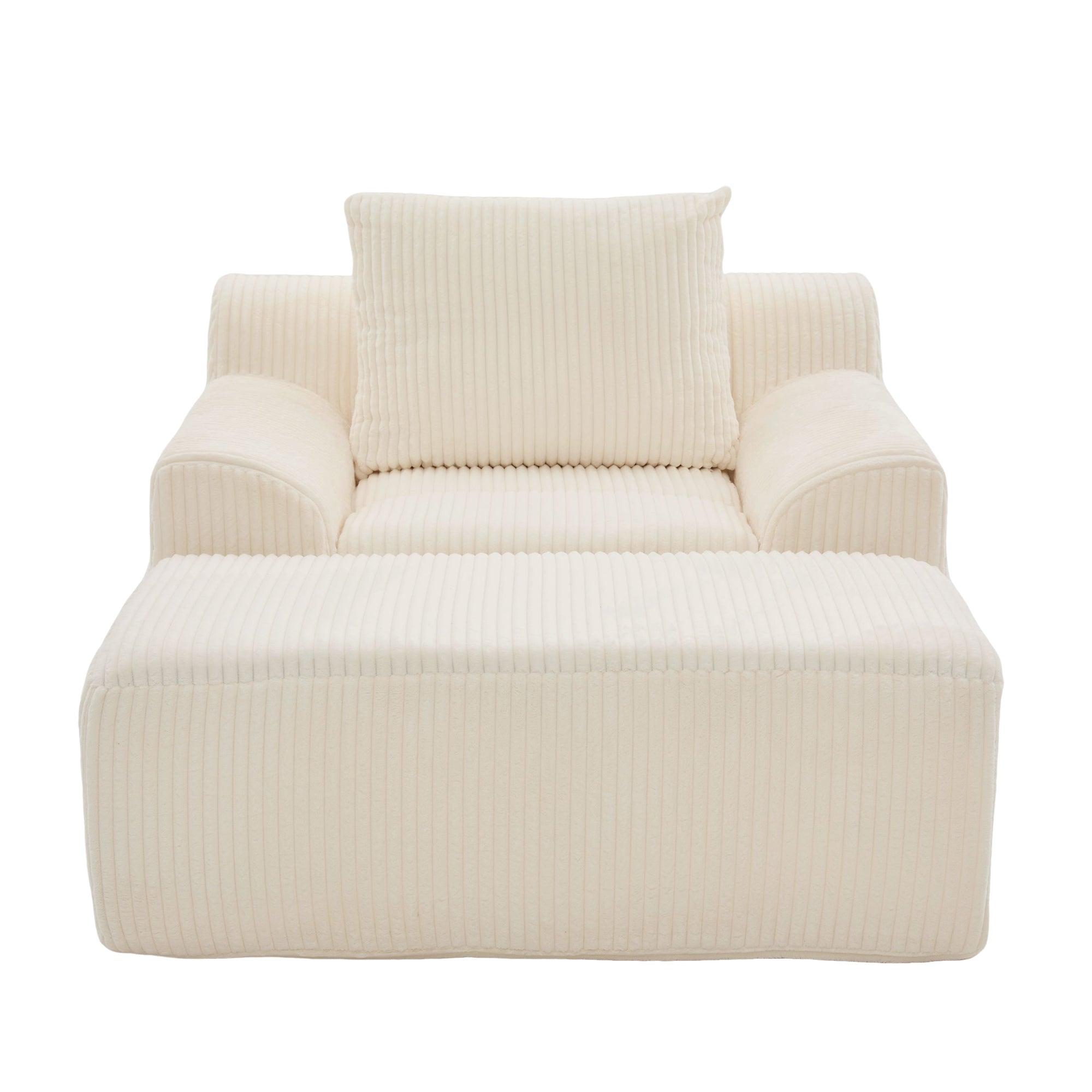 Logidon Oversized Corduroy Velvet Armchair Beige with Footstool and Cushion