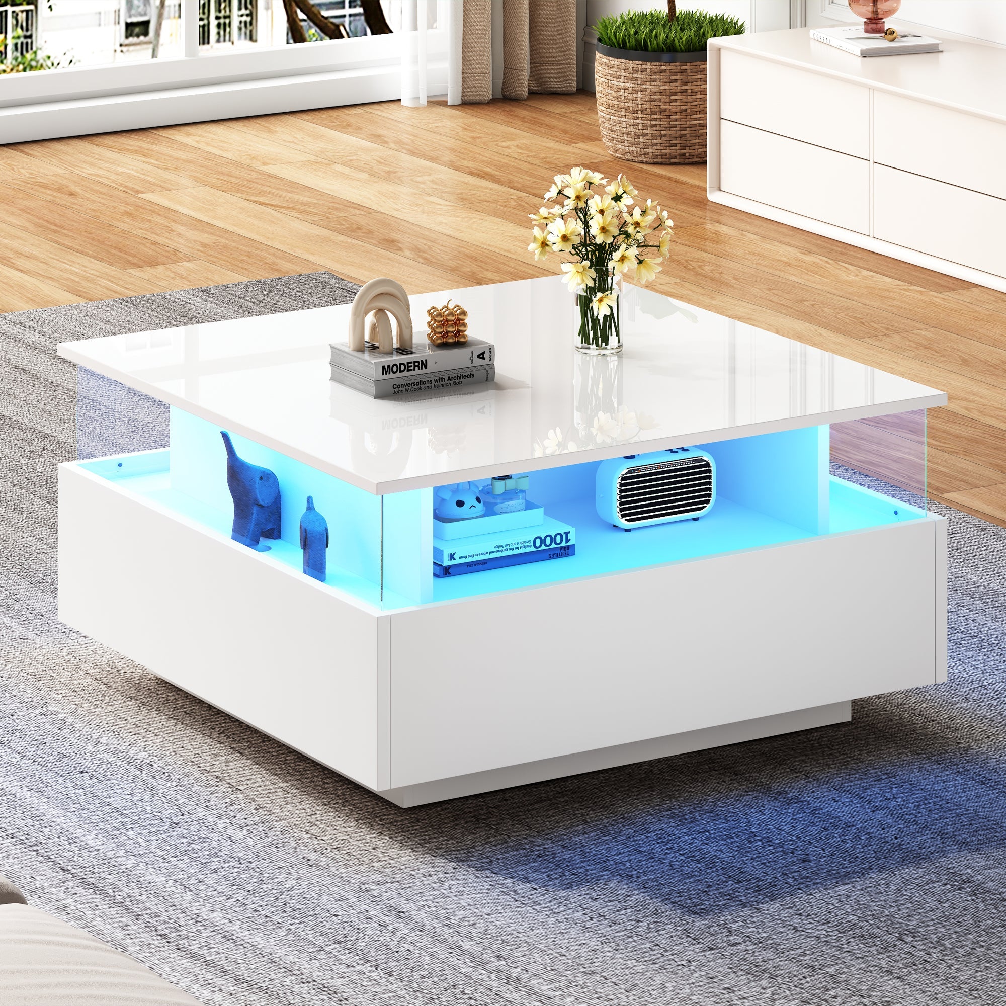 Logidon witte hoogglans salontafel 70x70x41 cm met LED-verlichting