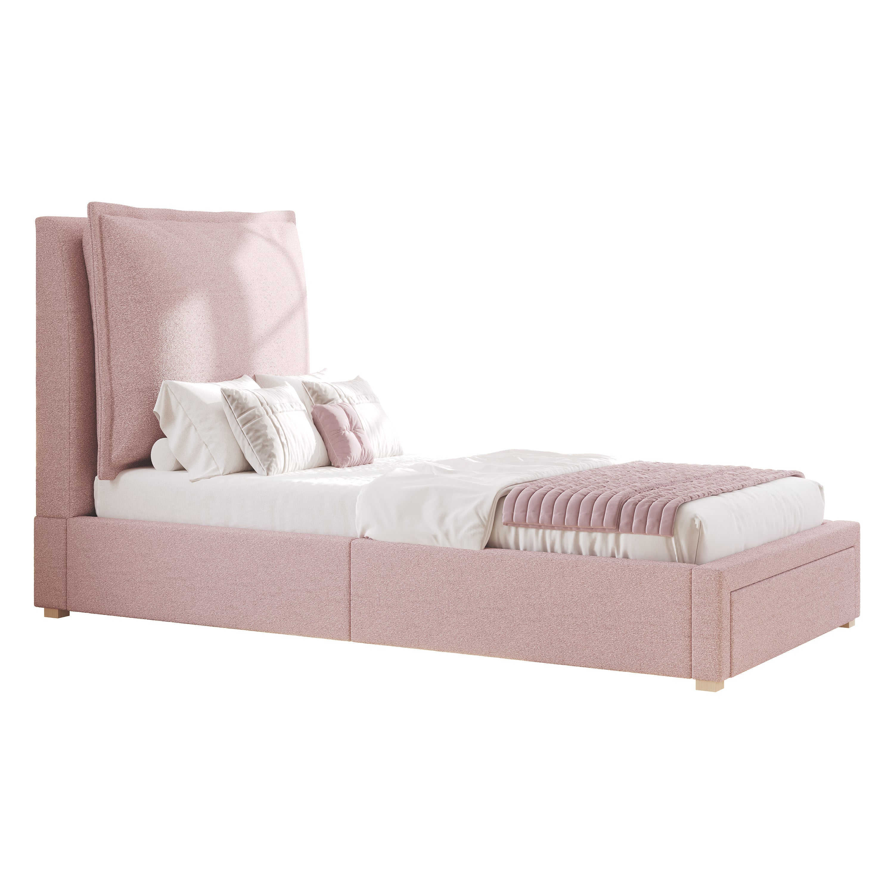 Logidon gestoffeerd bed 90x200 roze chenille met opbergruimte en lattenbodem