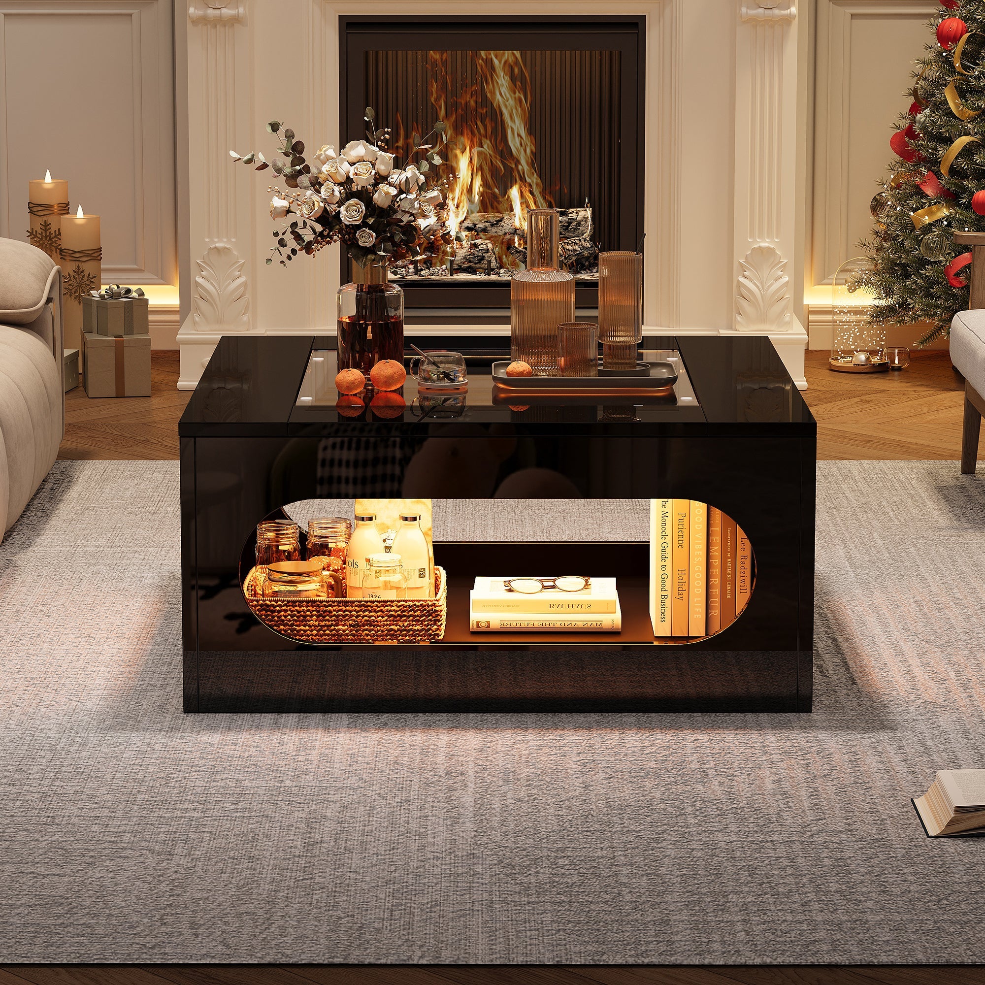 Logidon LED salontafel 70x70 cm vierkant zwart MDF glasblad