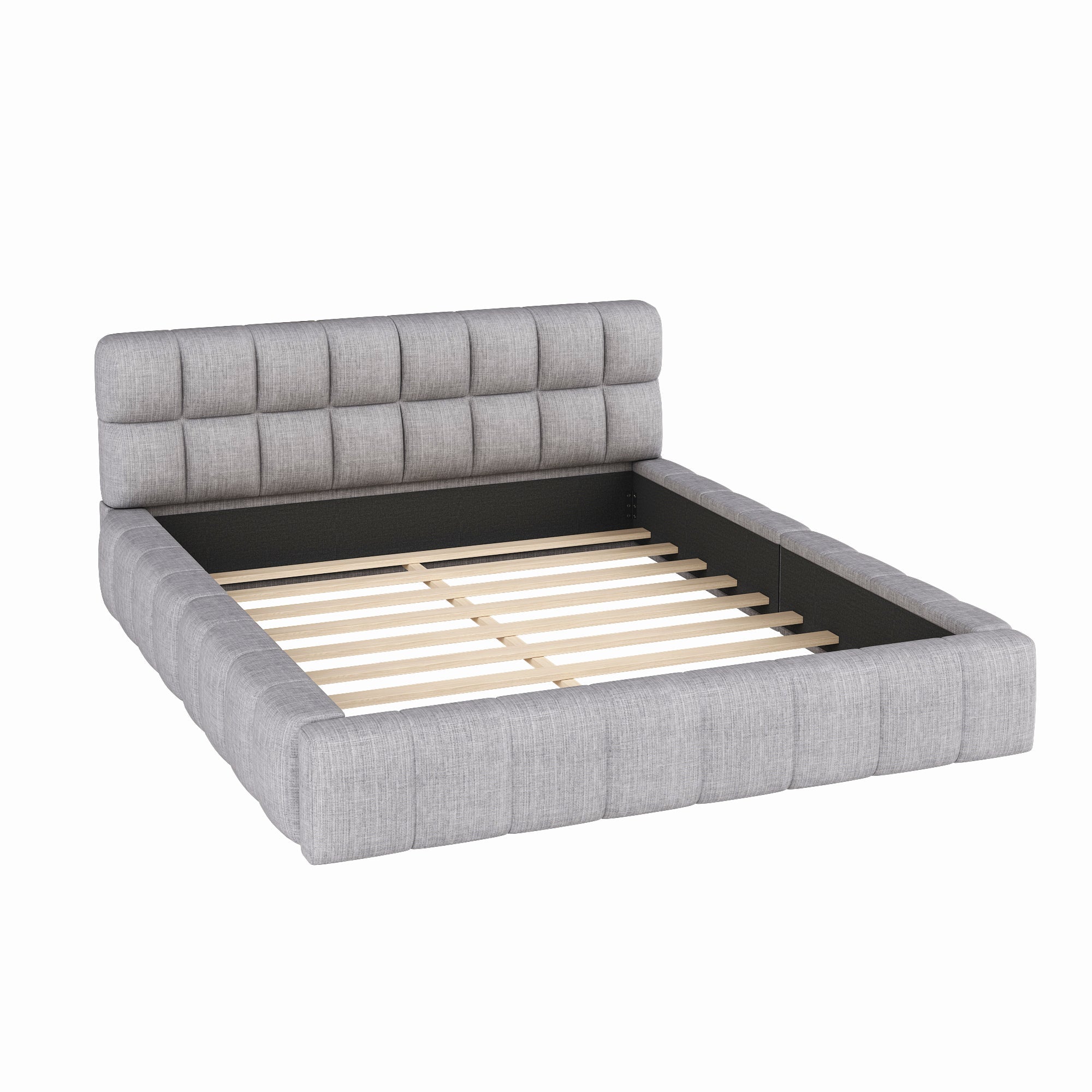 Logidon gestoffeerd bed 140x200 grijs met gecapitonneerd hoofdeinde