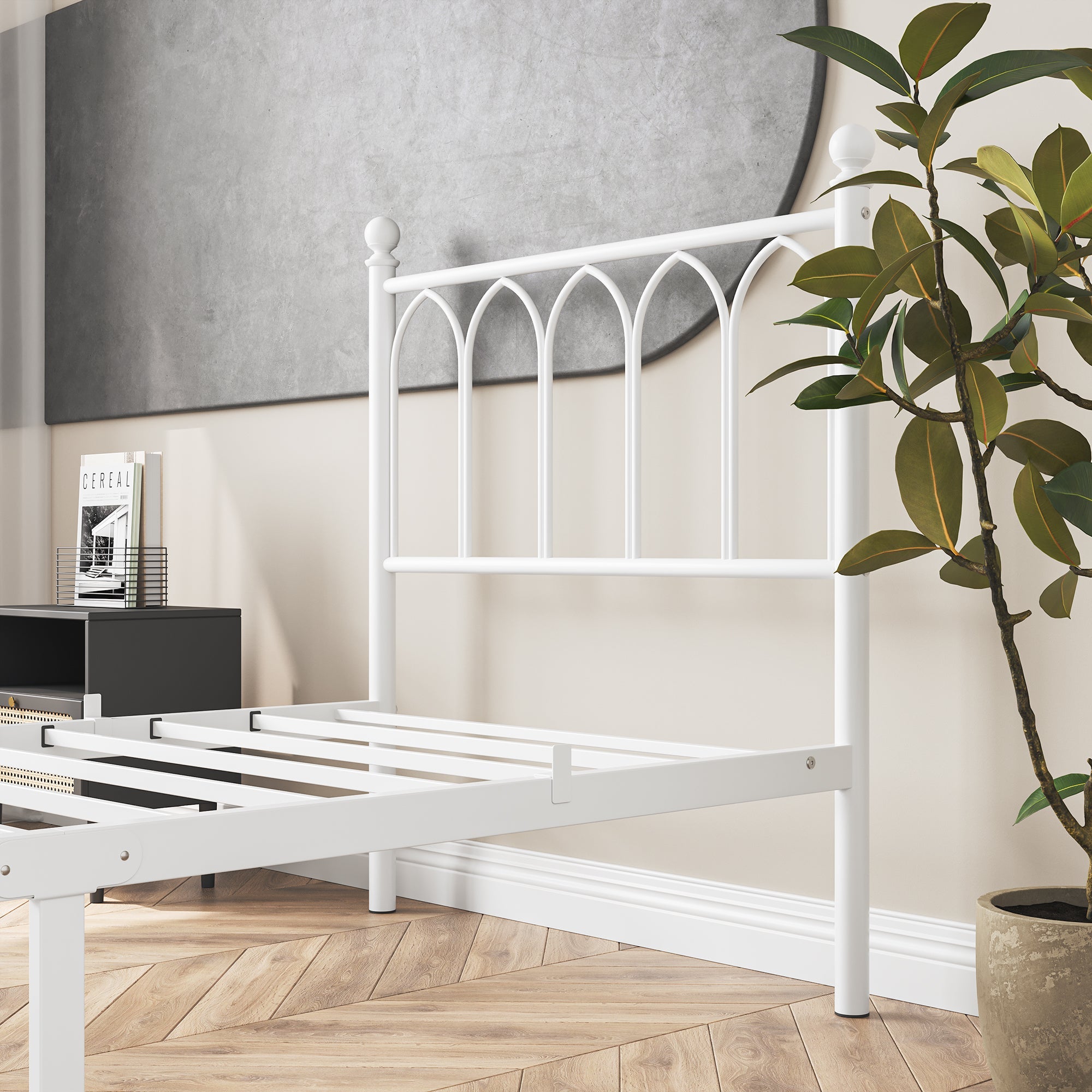 Logidon metalen bedframe 90x200 wit hoofdbord met opbergruimte voor onder het bed