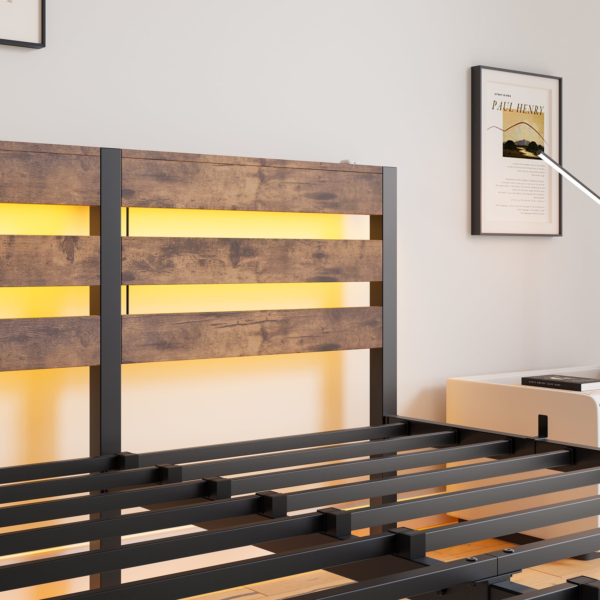 Logidon metalen bedframe 140x200 zwarte LED-verlichting