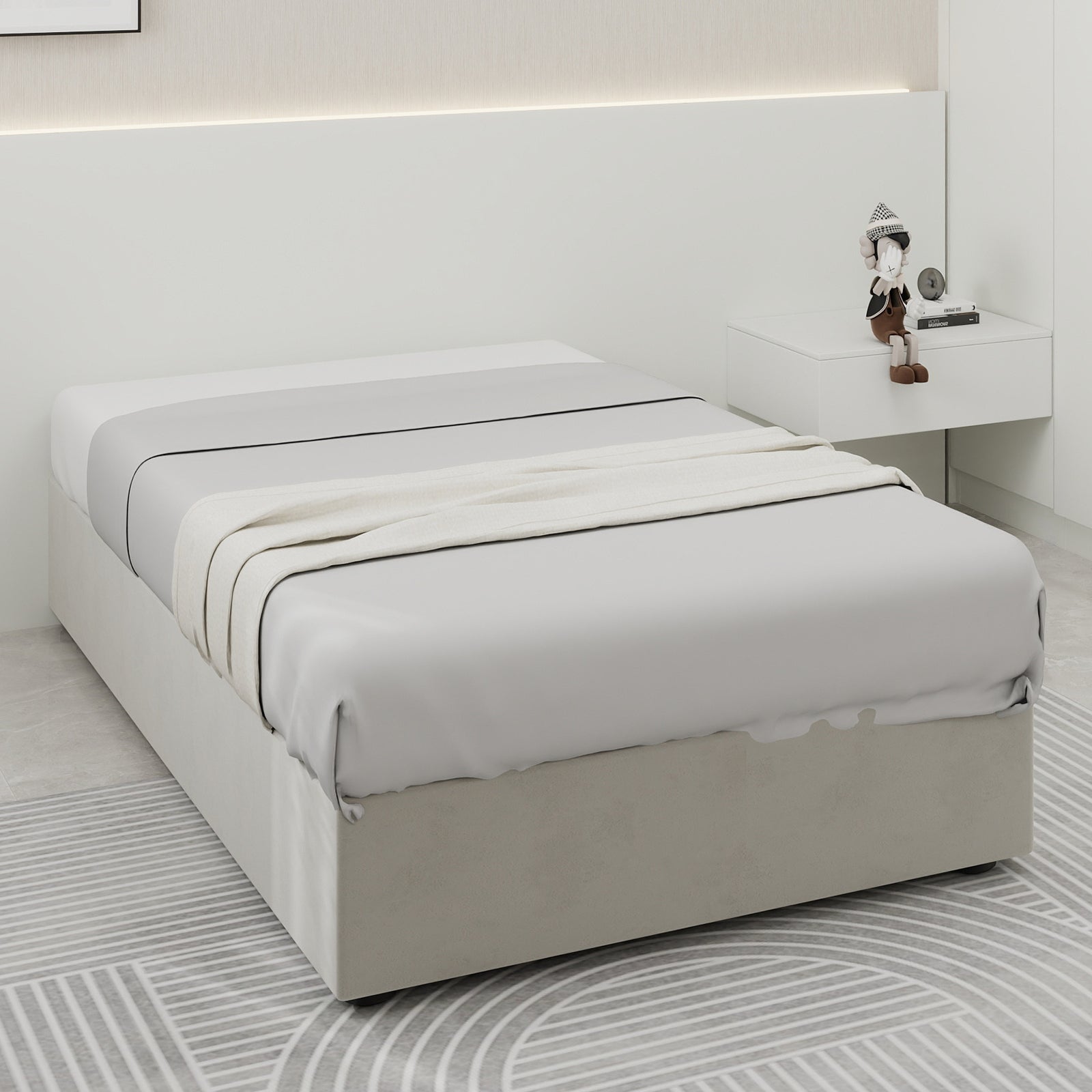 Logidon bedframe 90x200 cm beige fluweel met gaslift opbergruimte