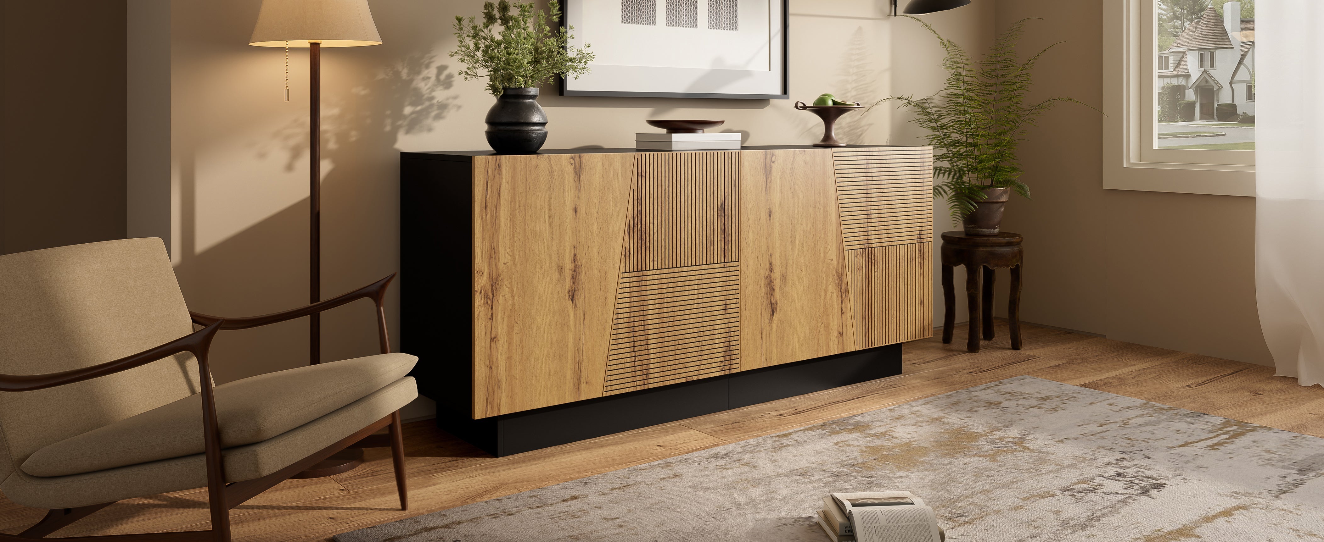 Logidon dressoir 160 cm zwart houtlook verstelbare planken