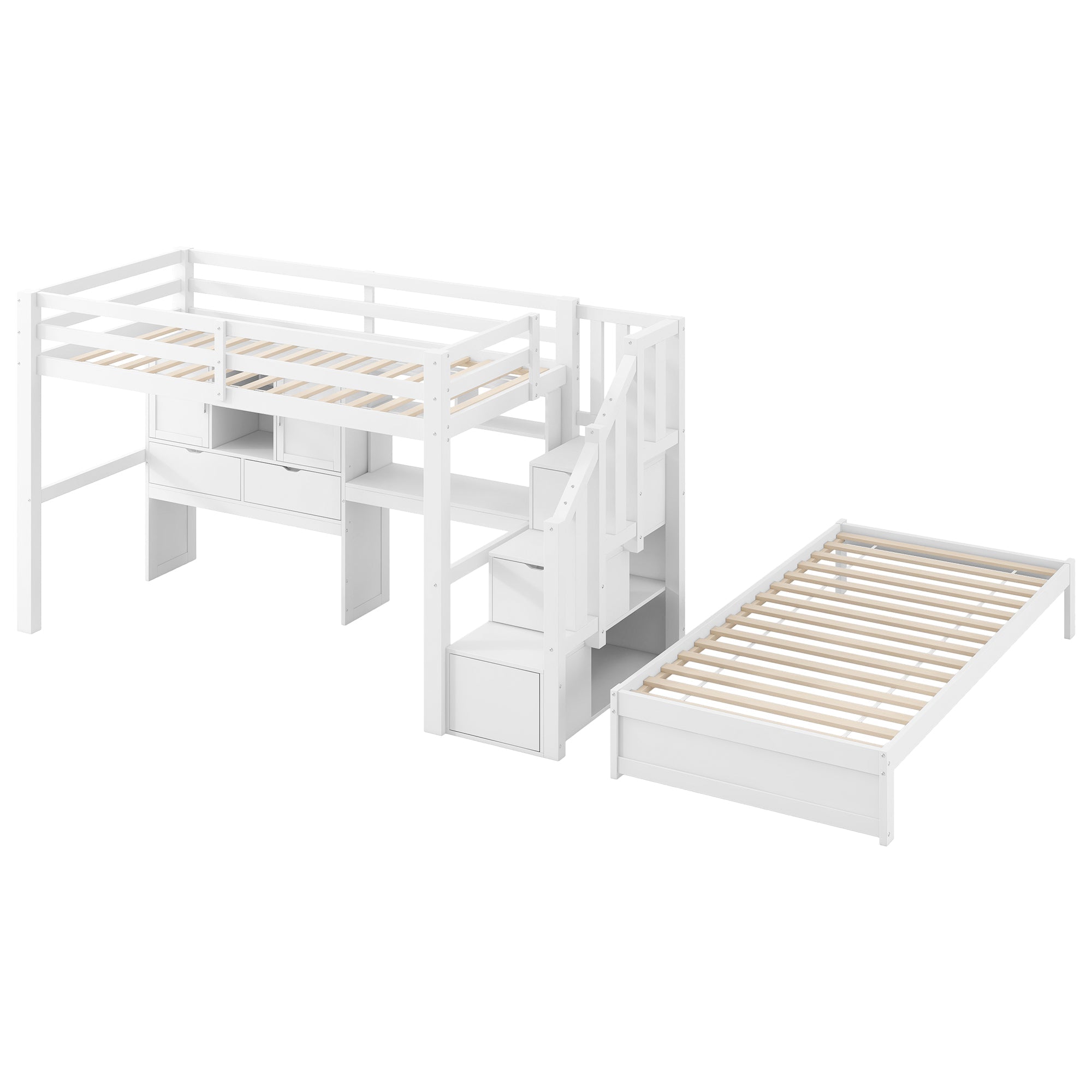 Logidon hoogslaper 90x200 cm met bureau en trap wit