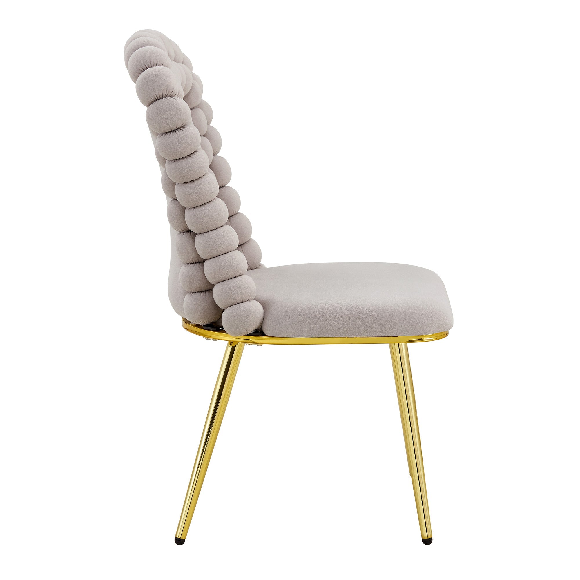 Logidon Set van 2 lichtgrijze fluwelen eetkamerstoelen met rugleuning met kogelketting