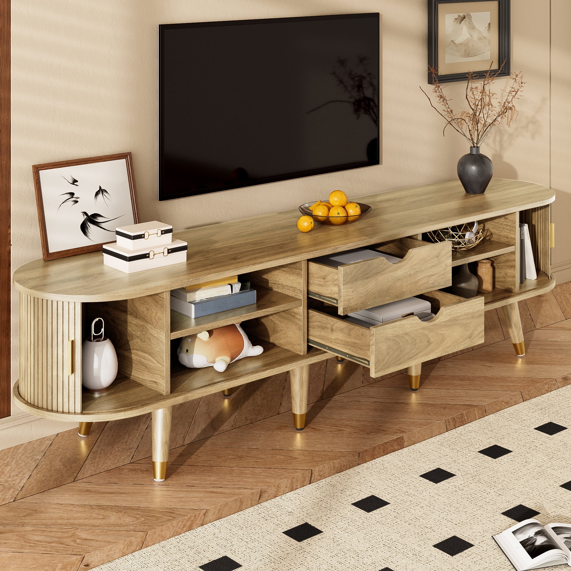 Logidon TV-meubel met schuifdeuren 175 centimeter bruin MDF lowboard