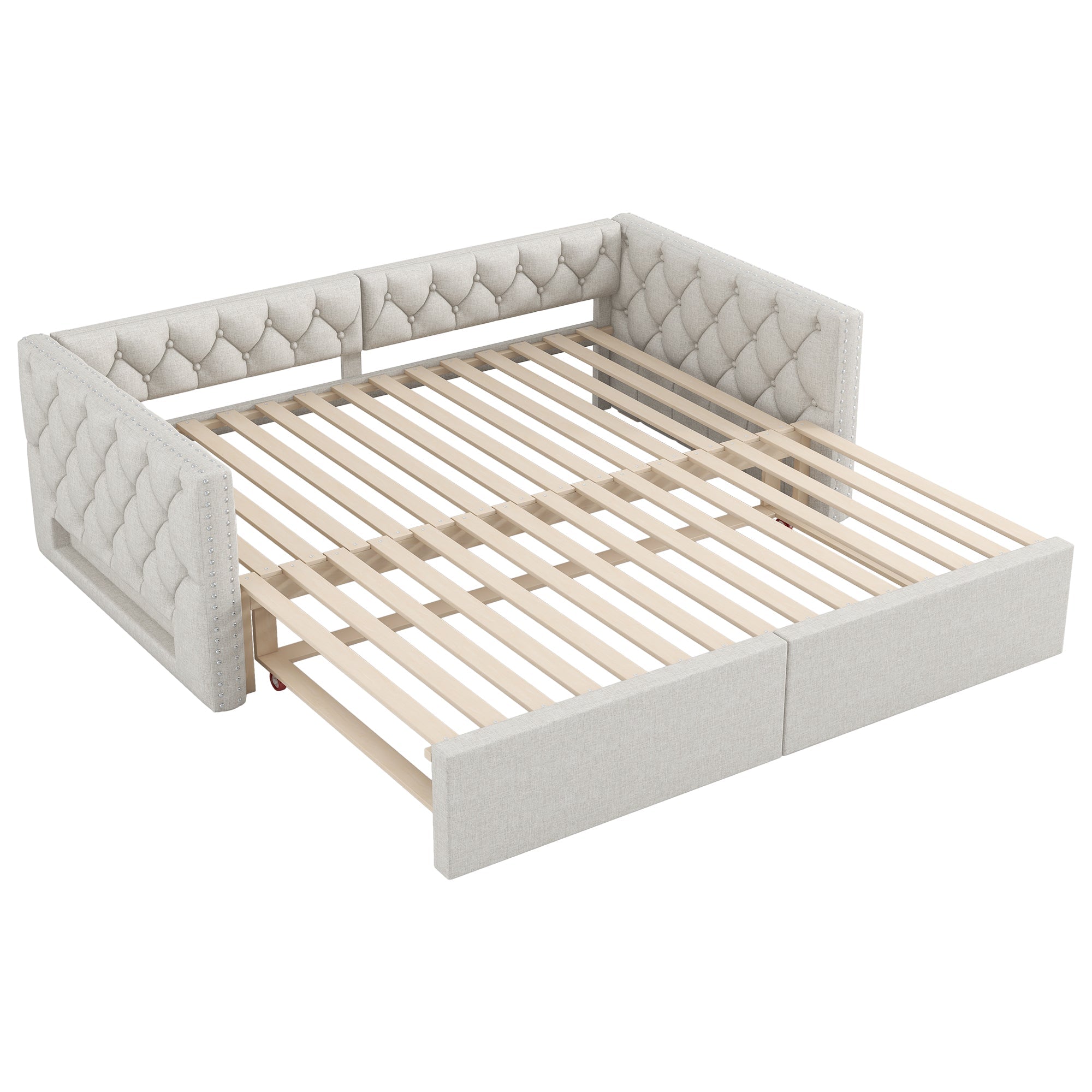 Logidon uitschuifbaar dagbed 90x200 tot 180x200 beige met LED