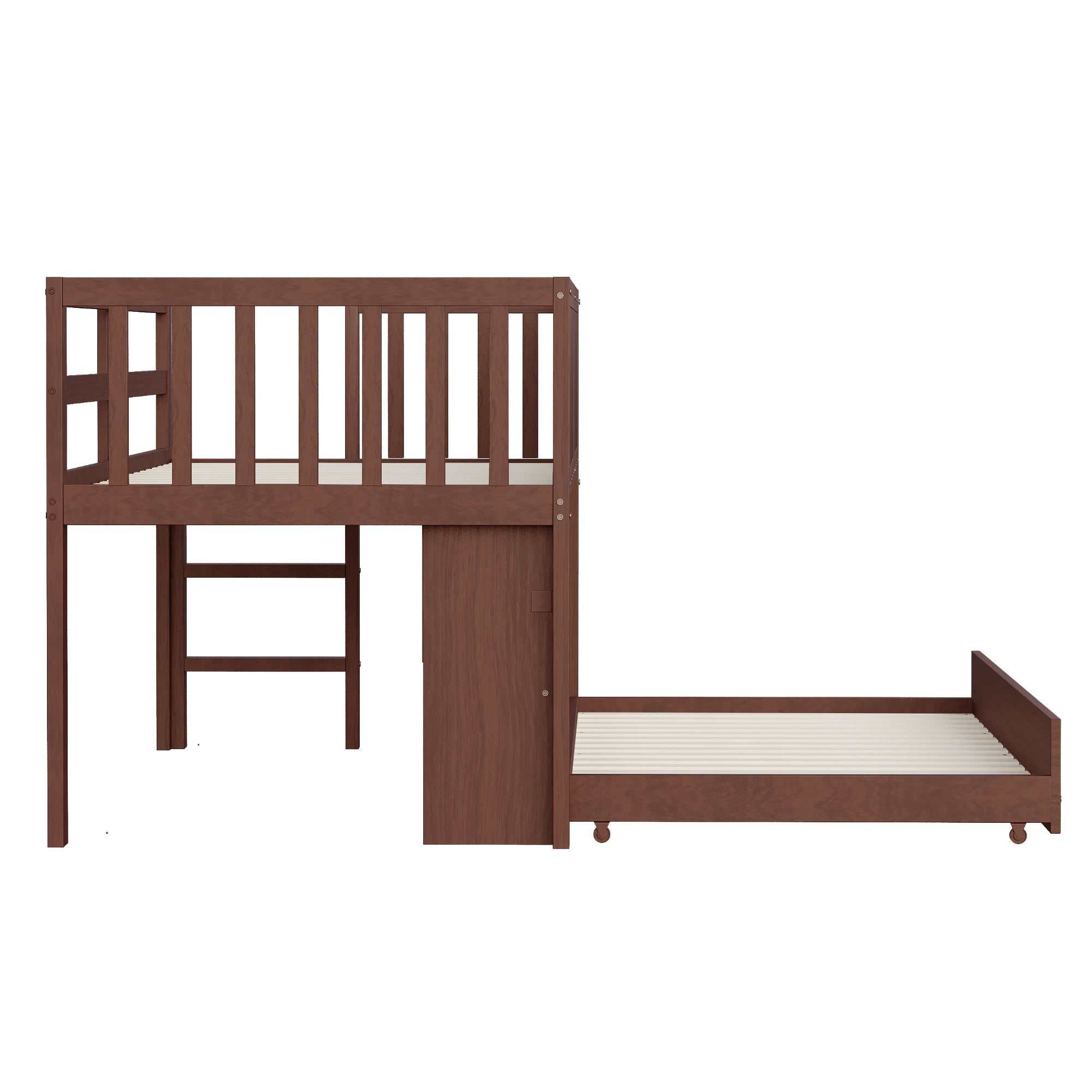 Logidon House Bed 90x200 Bruin Uitschuifbare onderbed-klimladder