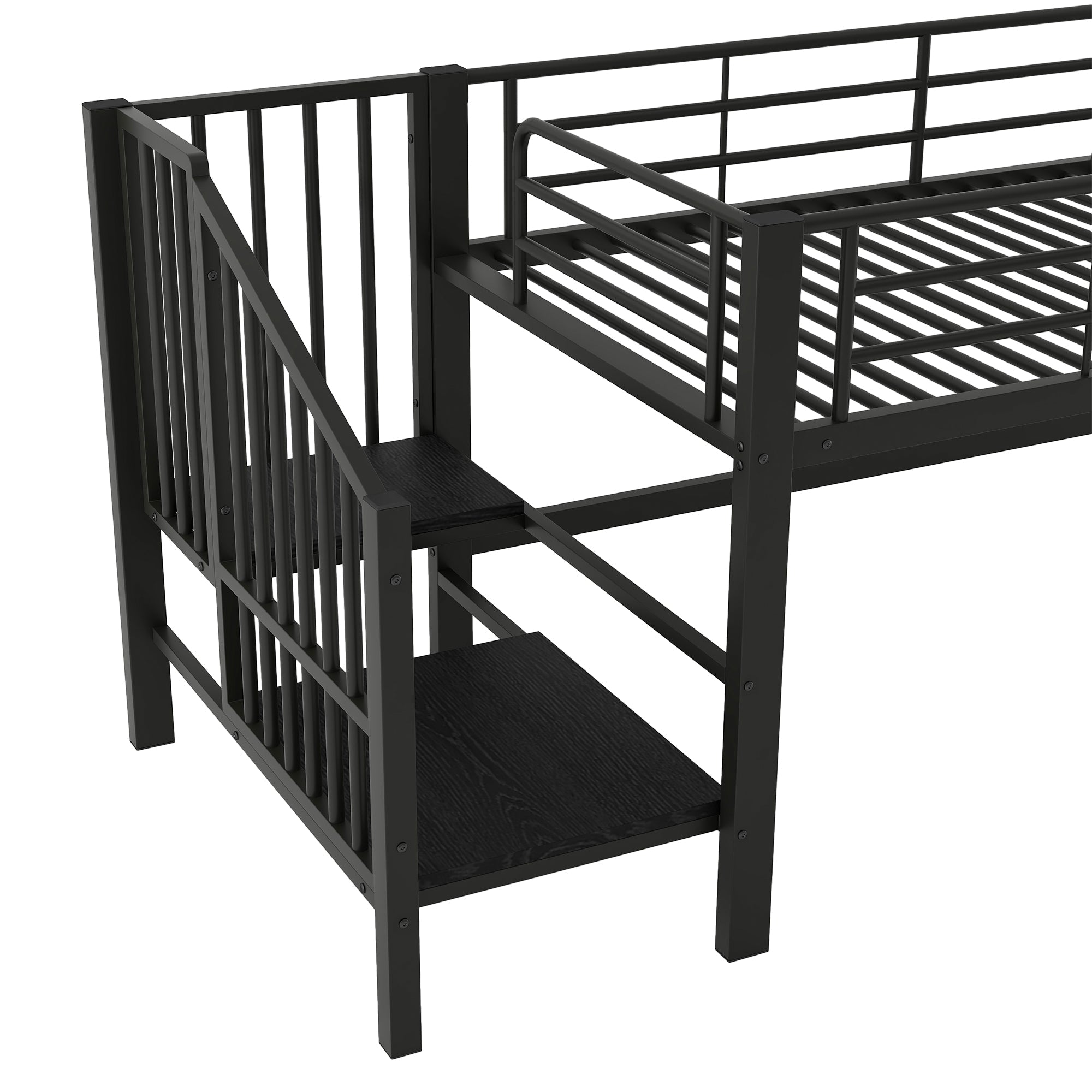 Logidon halfhoge hoogslaper 90 x 200 met opbergtrap zwart