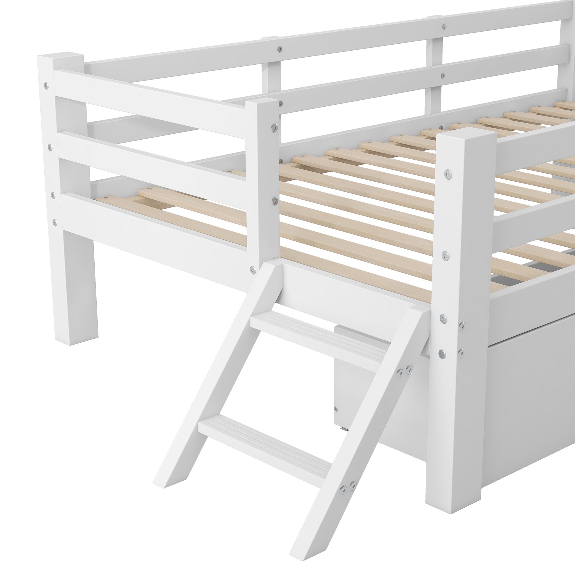 Logidon 90x200 houten platformbedleuning 2 laden wit