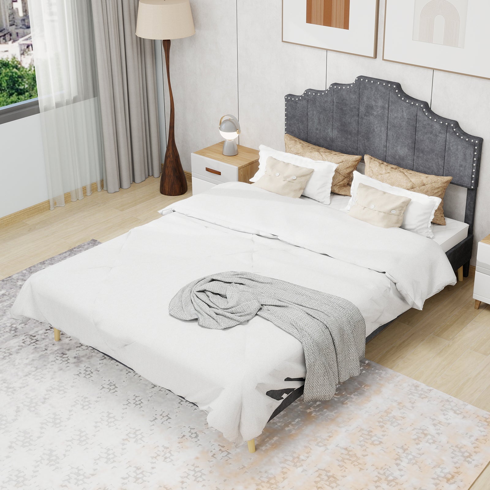 Logidon stoffen bed 160x200 cm grijs met hoofdeinde