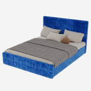 Logidon fluwelen bed 160x200 met hoofdbord en opbergruimte blauw