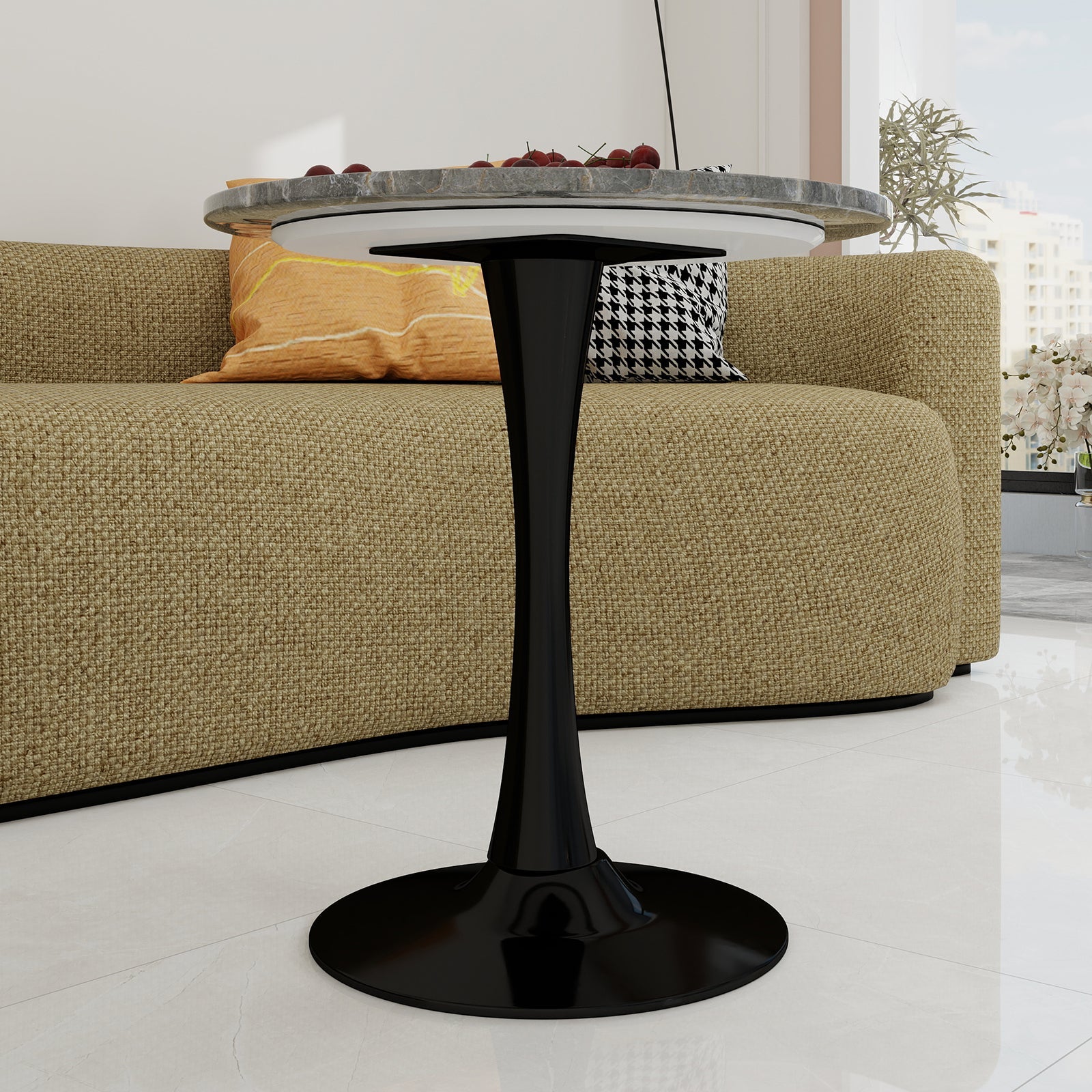 Logidon ronde salontafel marmerlook grijs 70 cm diameter tulpvoet