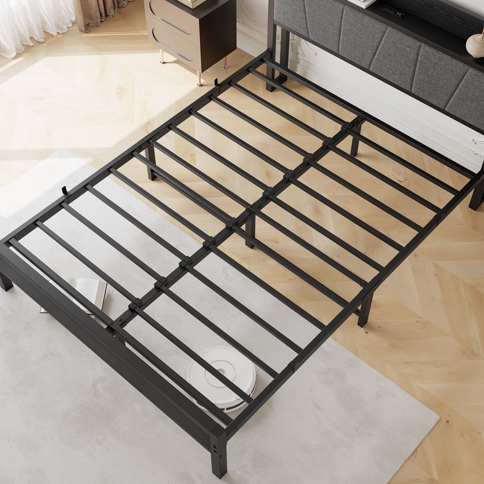 Logidon 140x200 cm bedframe zwart met LED-verlichting en USB