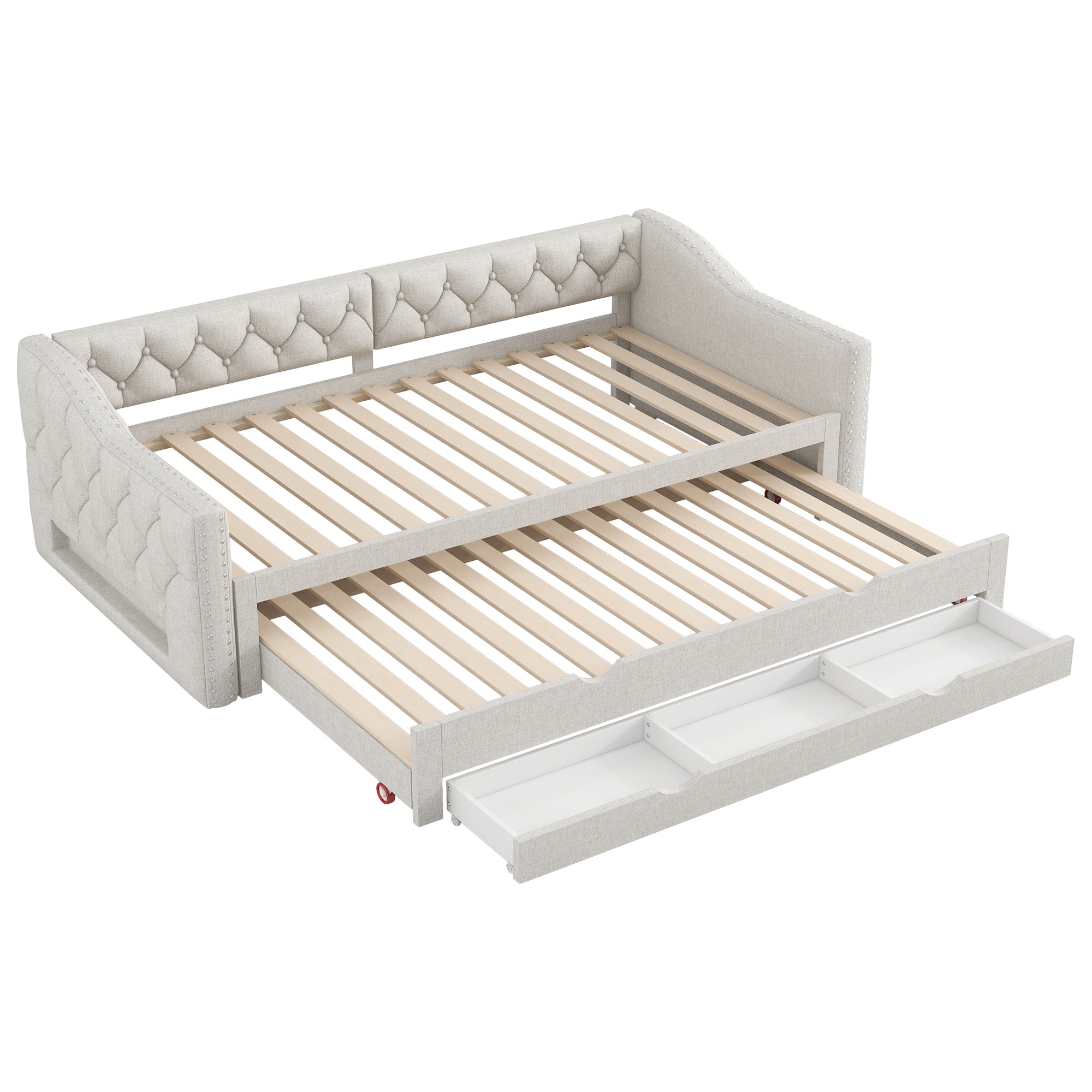 Logidon 90x200 gestoffeerd dagbed met LED-licht uitschuifbaar bed beige