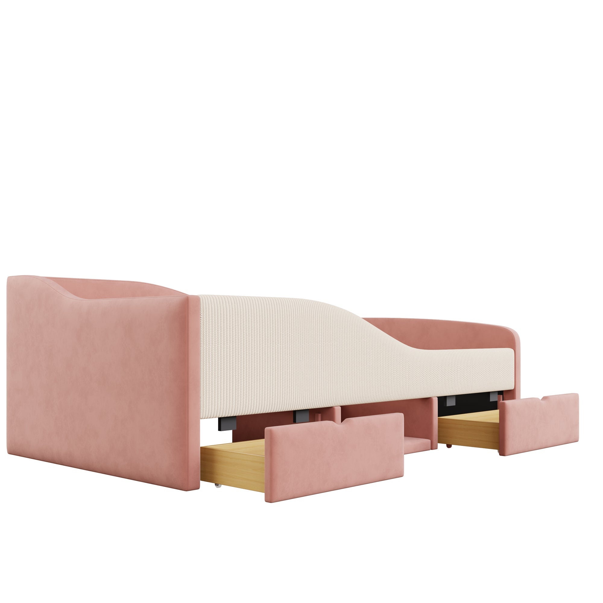 Logidon gestoffeerd bed 90x190 roze crème wit fluweel stof twee lades