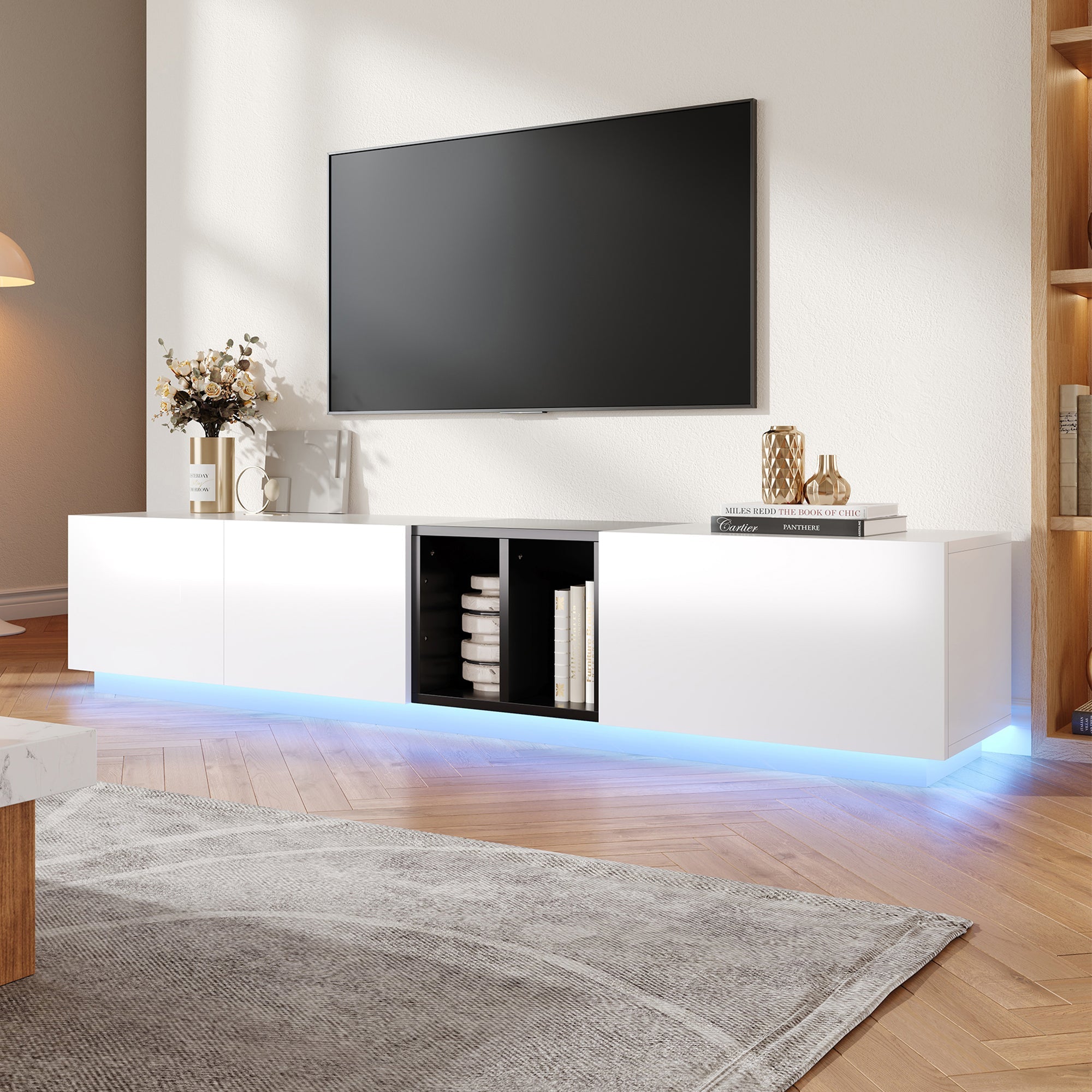 Logidon Modern TV-meubel Wit-Zwart Contrast Met Laden 190 cm