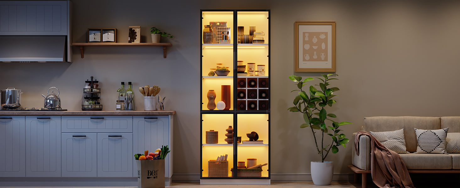 Logidon showcase 80x35x200 white glass doors LED lighting wine rack