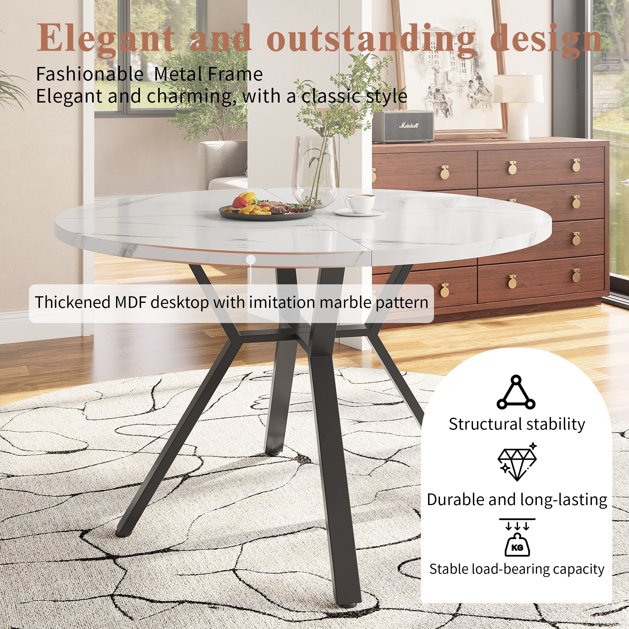 Logidon ronde eettafel marmerlook 100 cm wit MDF X-onderstel