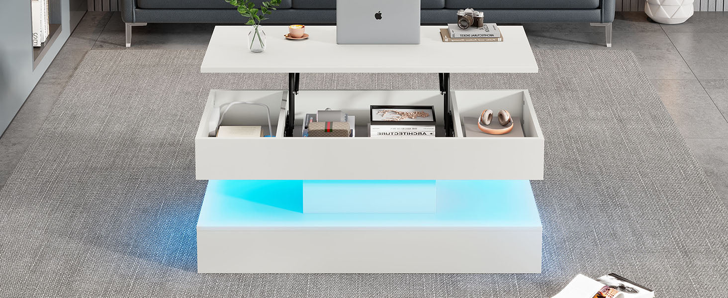 Logidon salontafel LED-verlichting en opbergruimte wit 100x50 cm