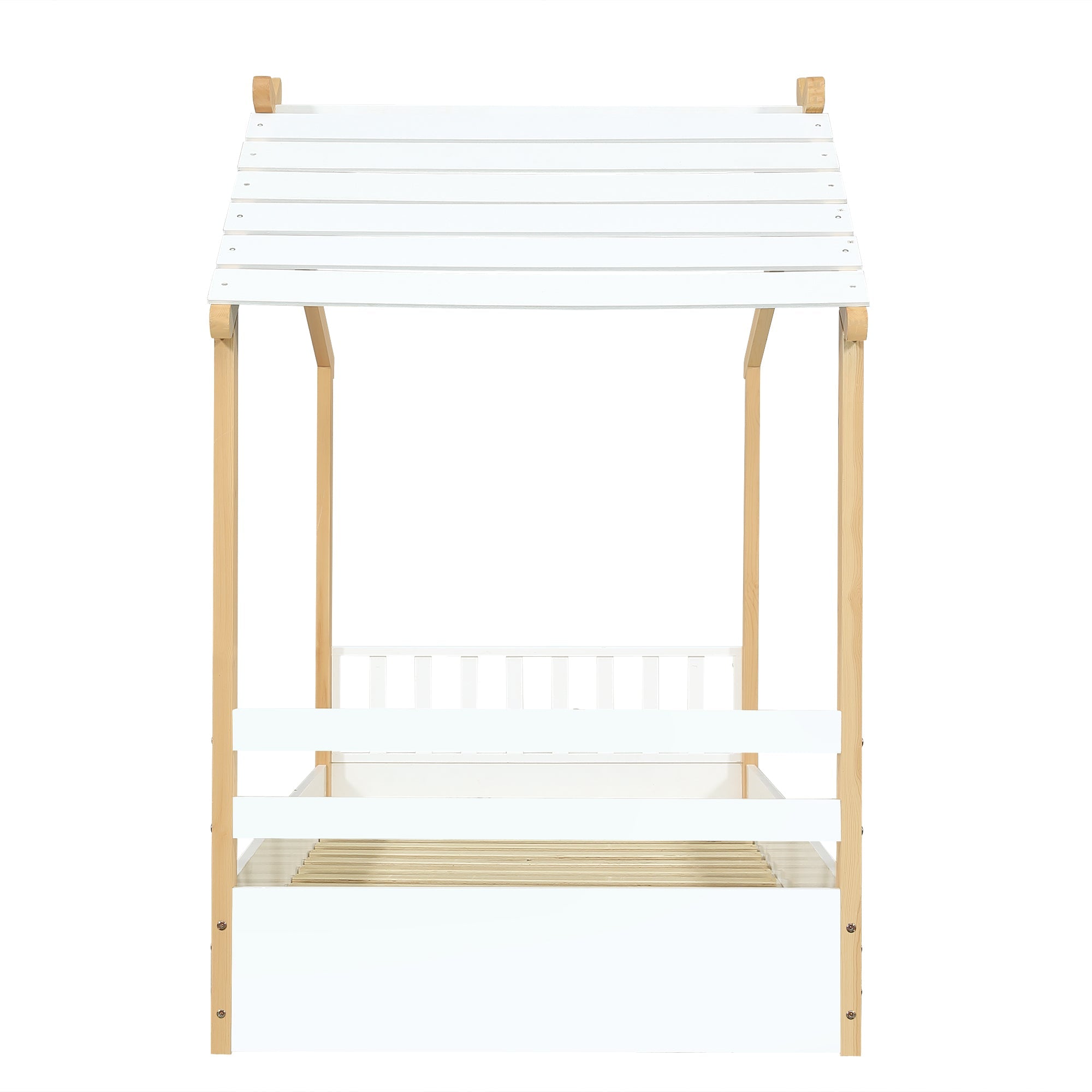 Logidon children's bed 90x200 cm white natural - wooden house design slatted frame