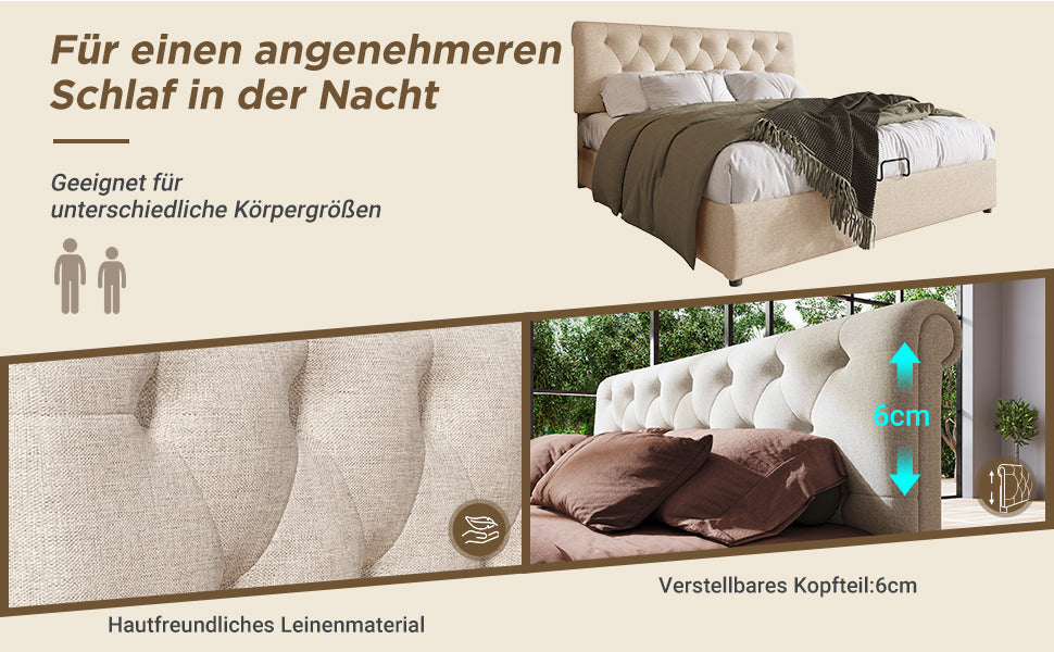 Logidon gestoffeerd bed 160x200 cm met opbergruimte, hoofdbord verstelbaar