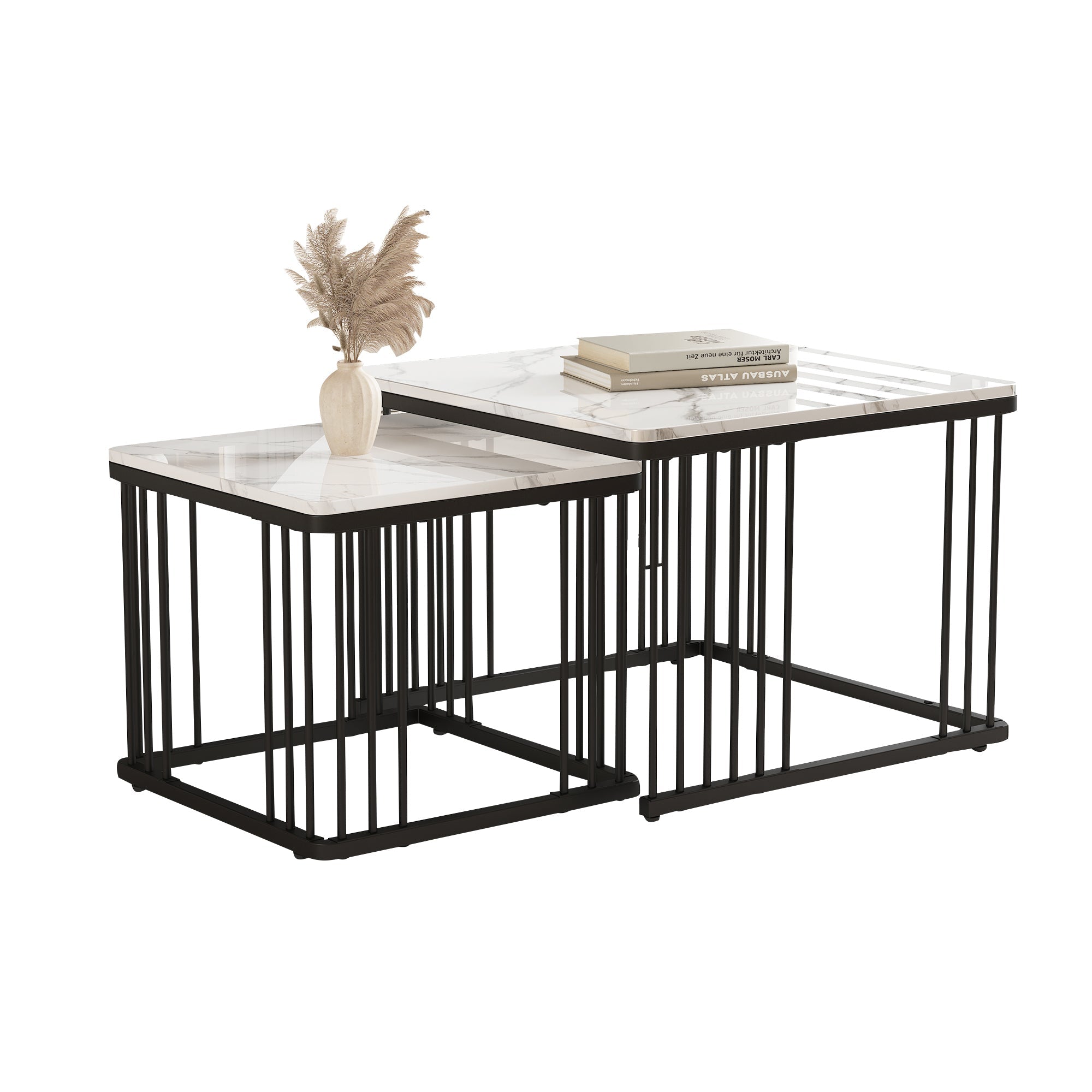 Logidon Stijlvolle 2-delige salontafelset wit marmerlook 60x60 cm