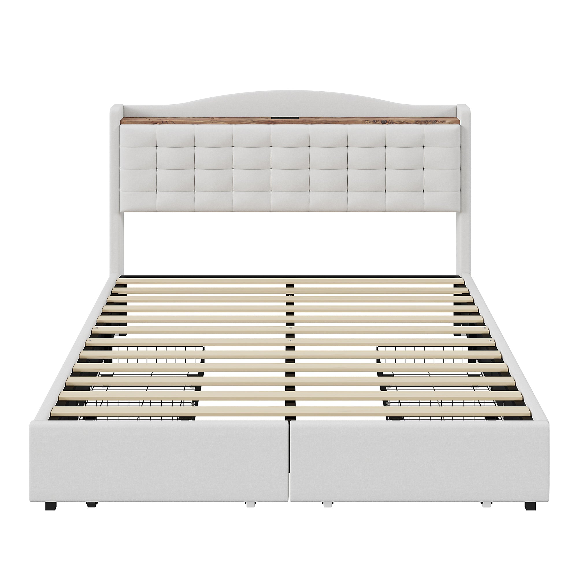 Logidon gestoffeerd bed 160x200 cm beige linnen stof USB-oplaadpoort