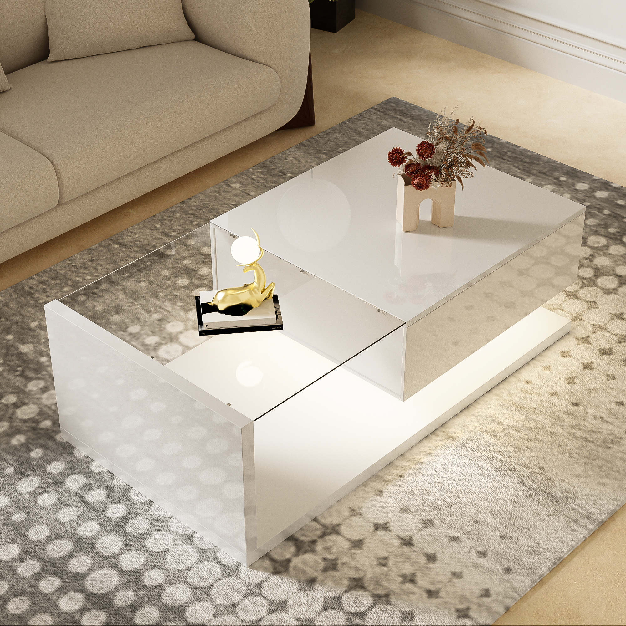 Logidon salontafel hoogglans wit glas LED 105 x 55 cm