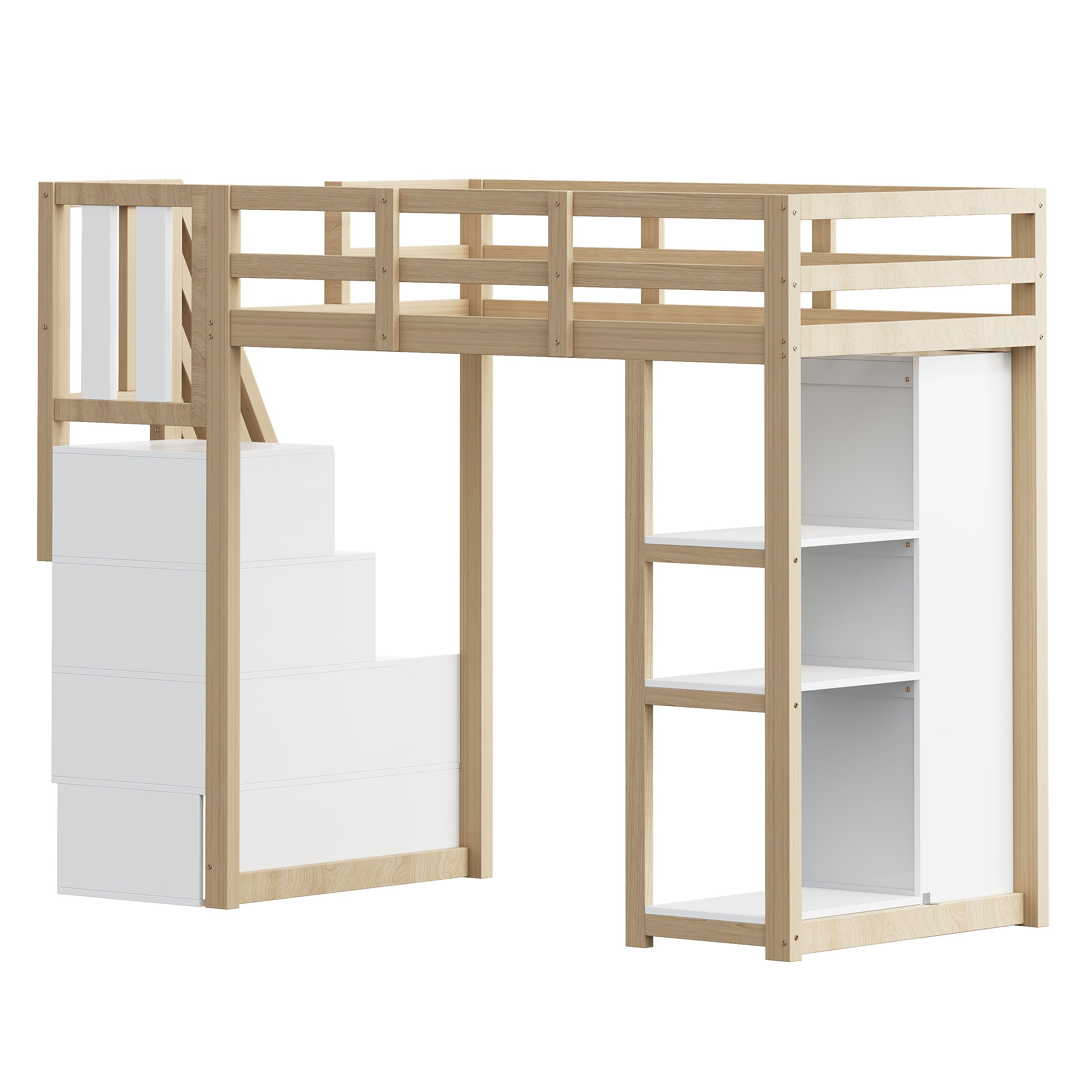 Logidon hoogslaper 90x200 cm naturel hout met opberglades