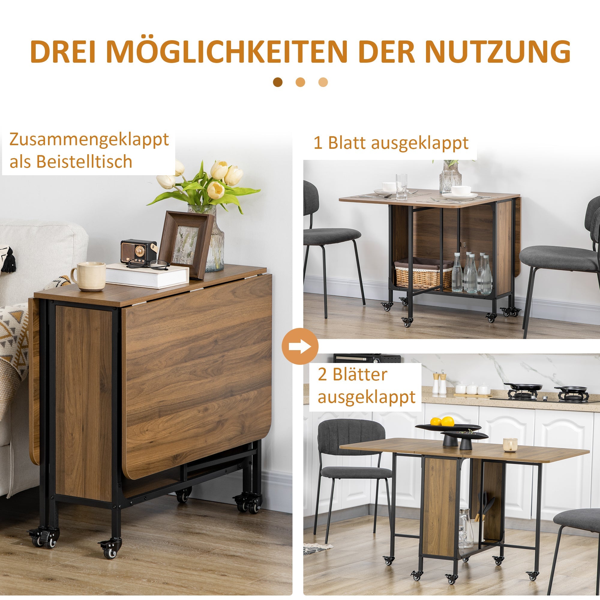Logidon opklapbare eettafel mobiel voor 6 personen 130x80 cm lichtbruin