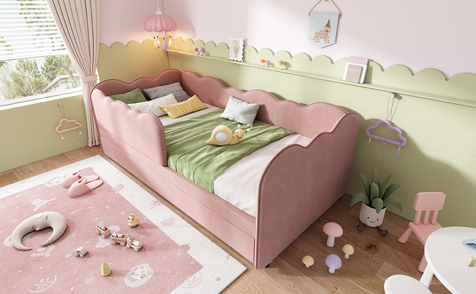 Logidon gestoffeerd dagbed 90x190 roze met uitschuifbaar bed
