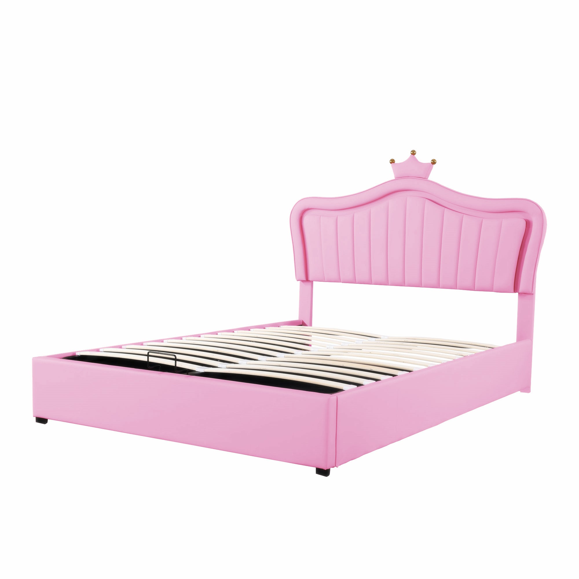 Logidon kinderbed 140x200 roze gestoffeerd bed met hydraulische opbergruimte