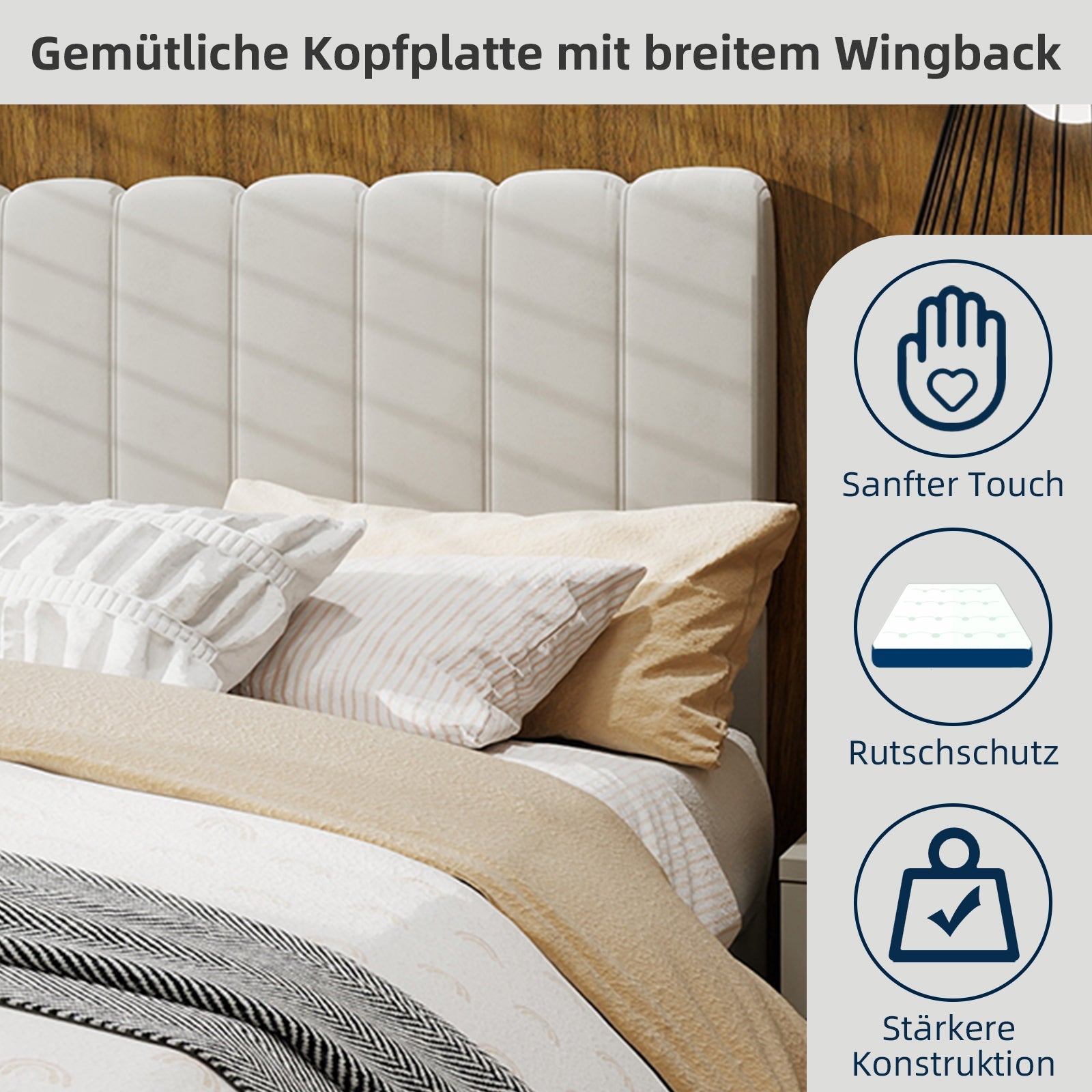 Logidon 160x200 cm gewatteerd bed beige met gasveer opbergruimte