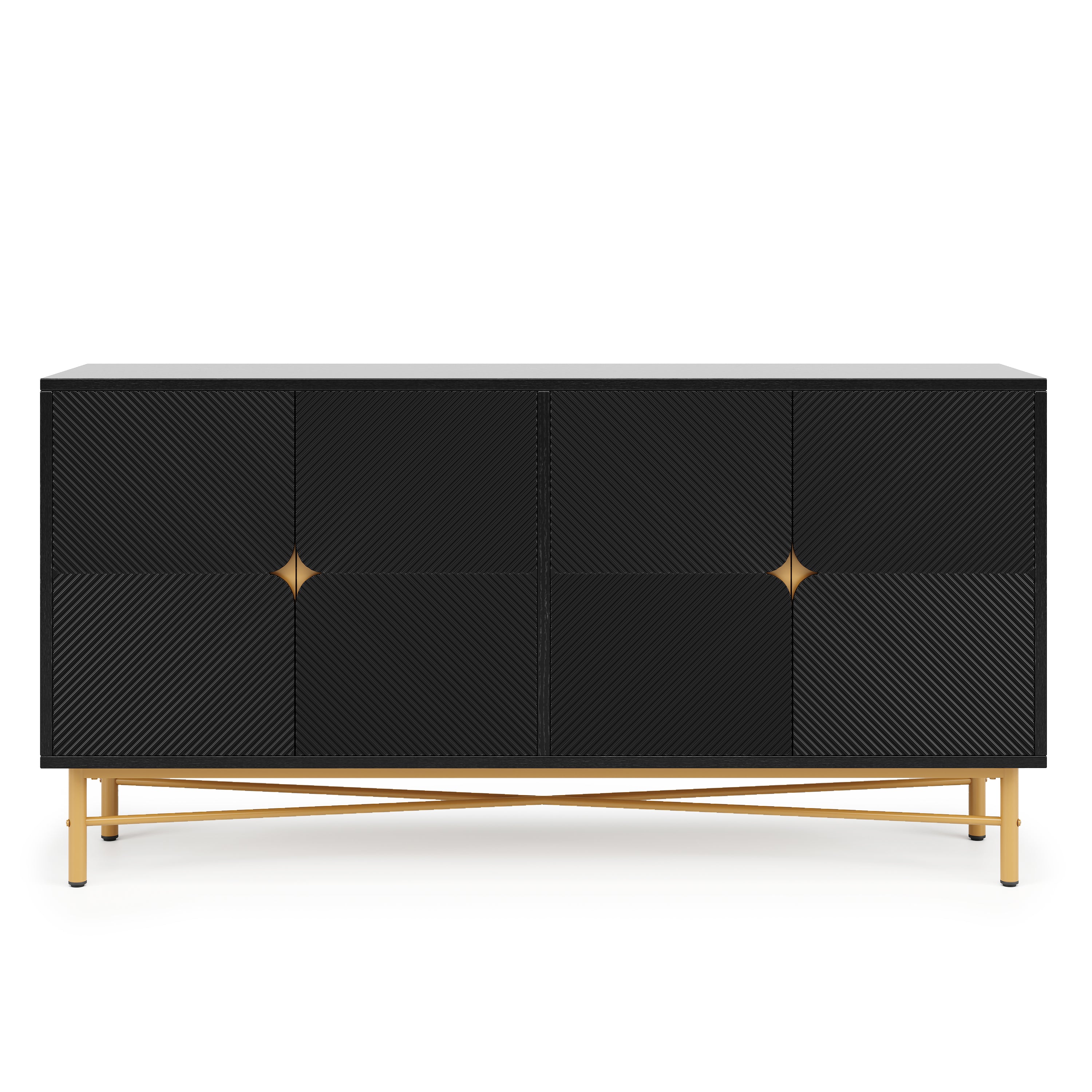 Logidon dressoir luxe structuur 160×40×82 cm zwarte hoogglans poten