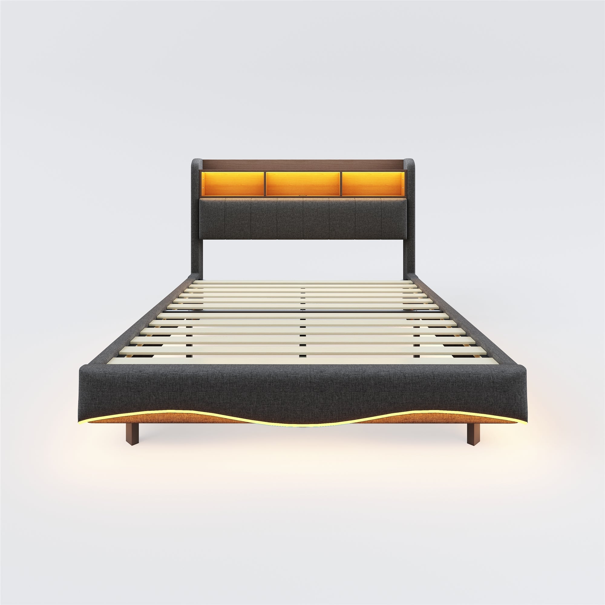 Logidon hangend gestoffeerd bed 160x200 grijs met LED-licht USB TypeC