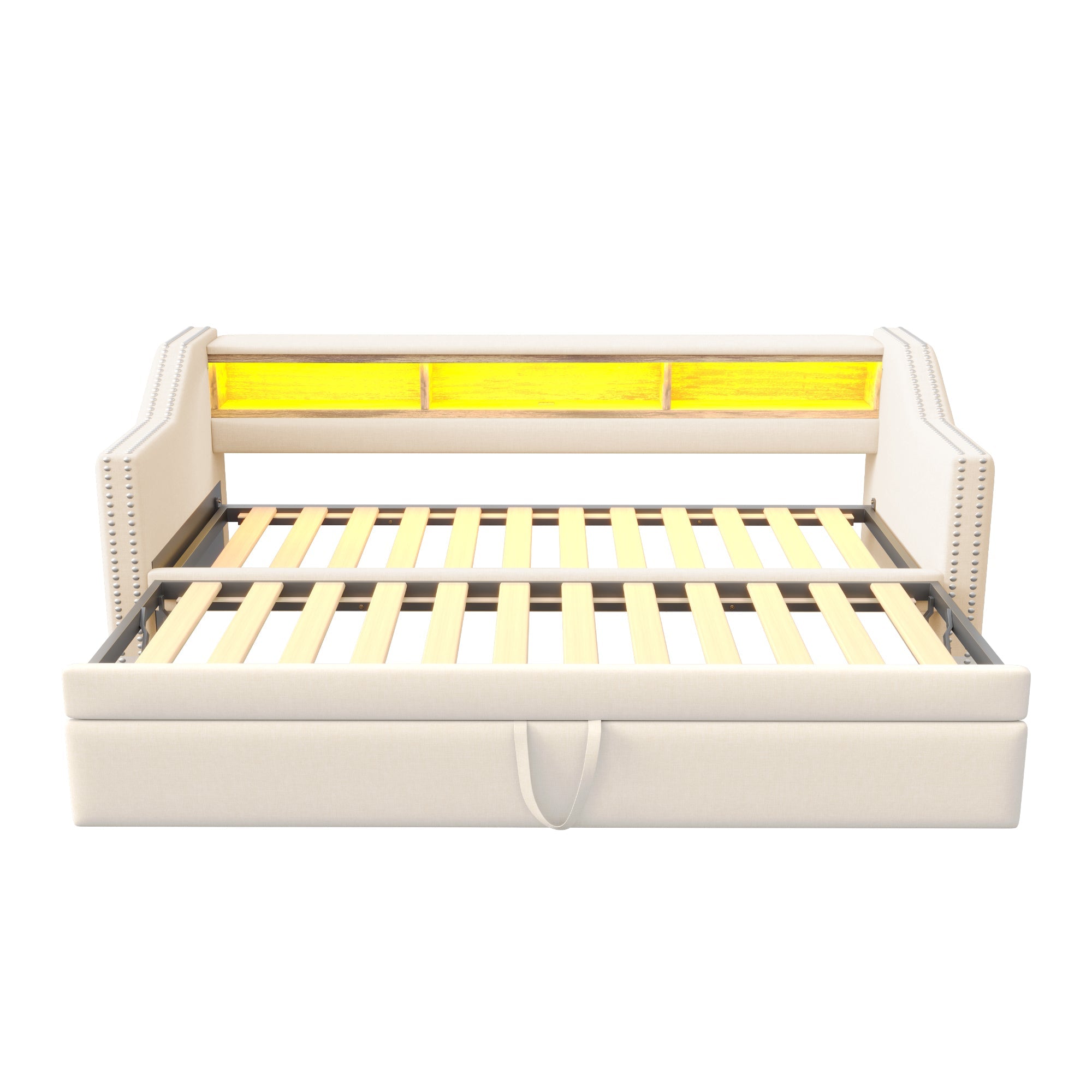 Logidon Upholstered Bed Extendable Sofa Bed 90/180 X 190 Beige Storage Compartment