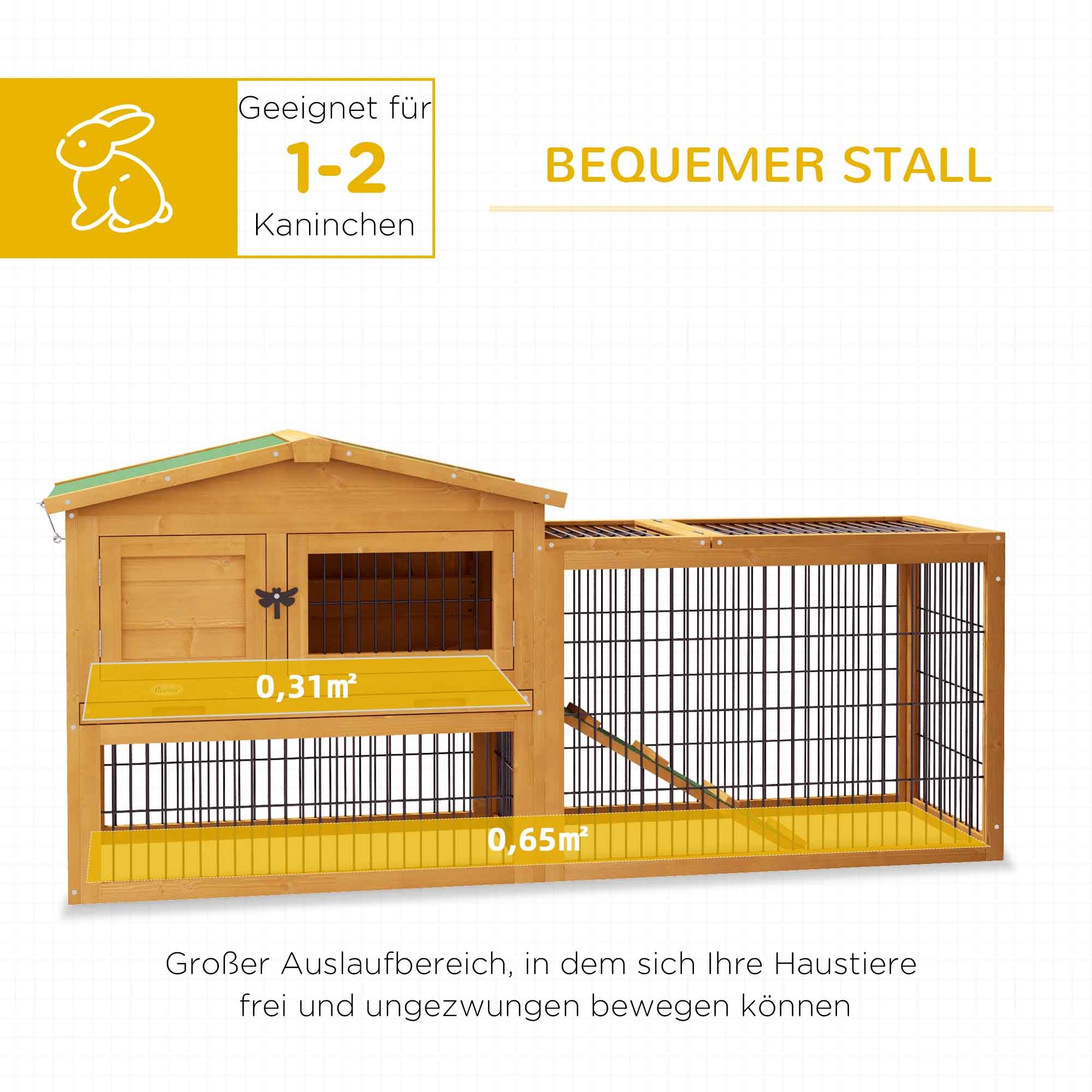 Logidon konijnenhok geel 2-laags houten wintervast 150x52x68 cm