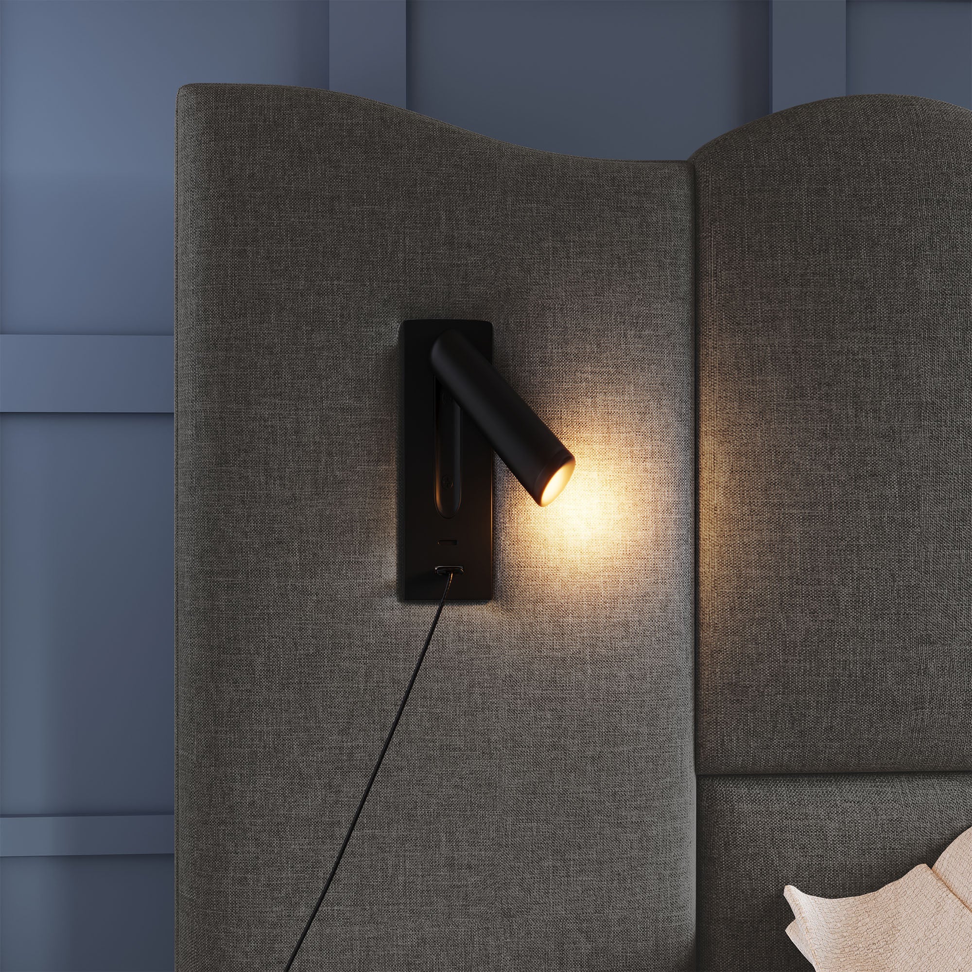 Logidon gestoffeerd bed 160x200 grijs linnen met USB Type C oplaadfunctie