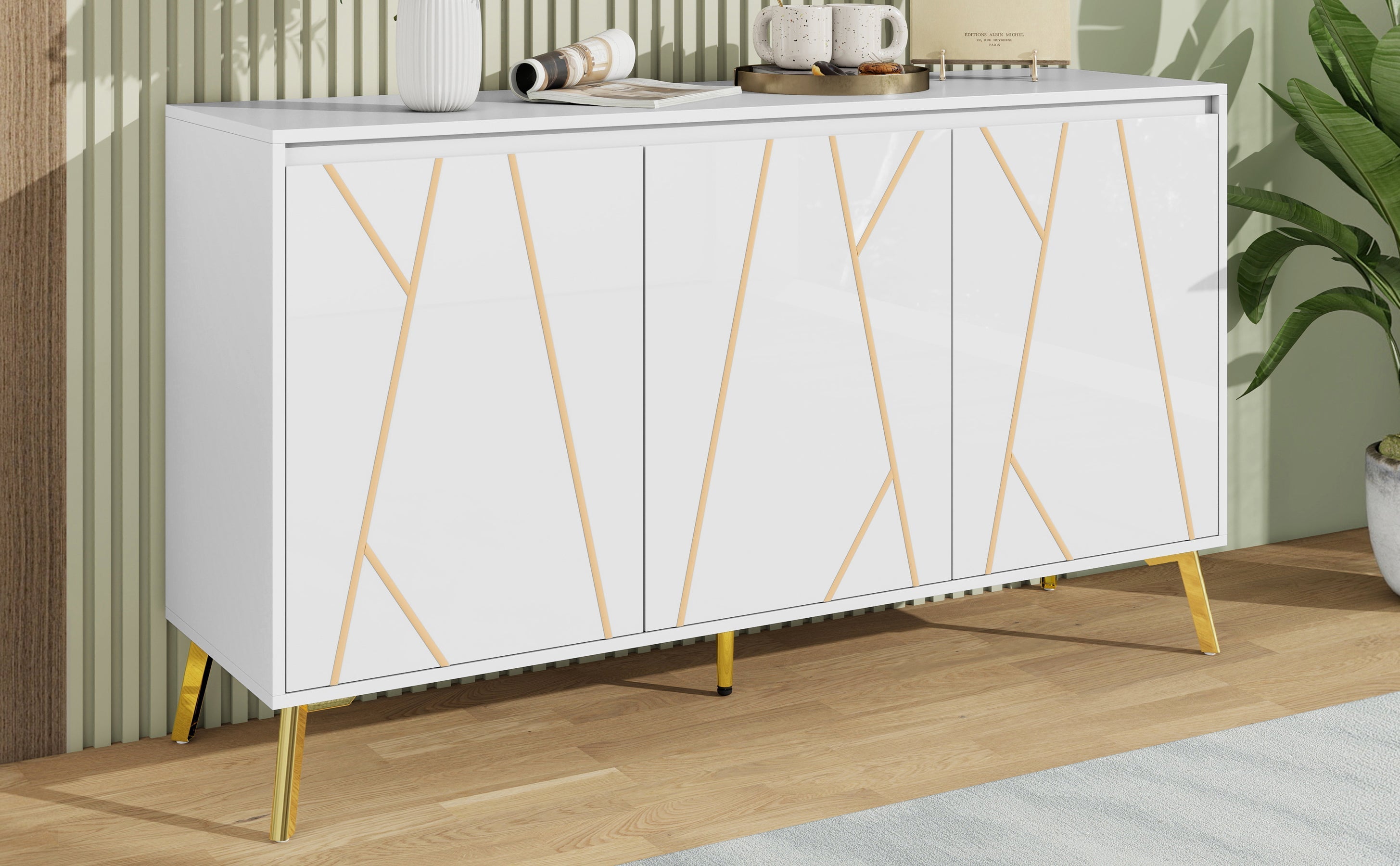 Logidon Dressoir Modern Wit 3-deurs Greeploos 140 cm