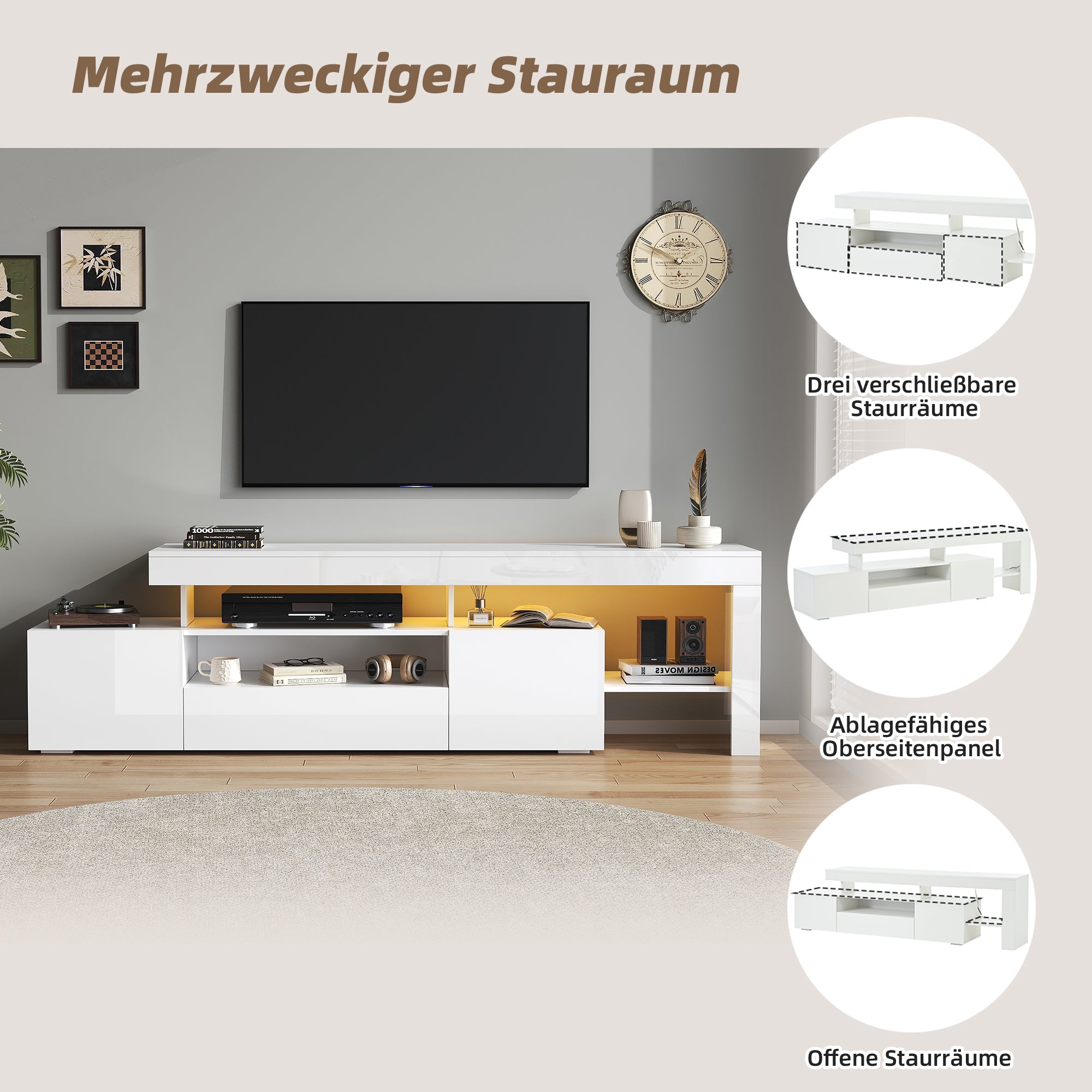 Logidon TV-meubel 192 x 37 x 53 cm witte hoogglans LED-verlichting