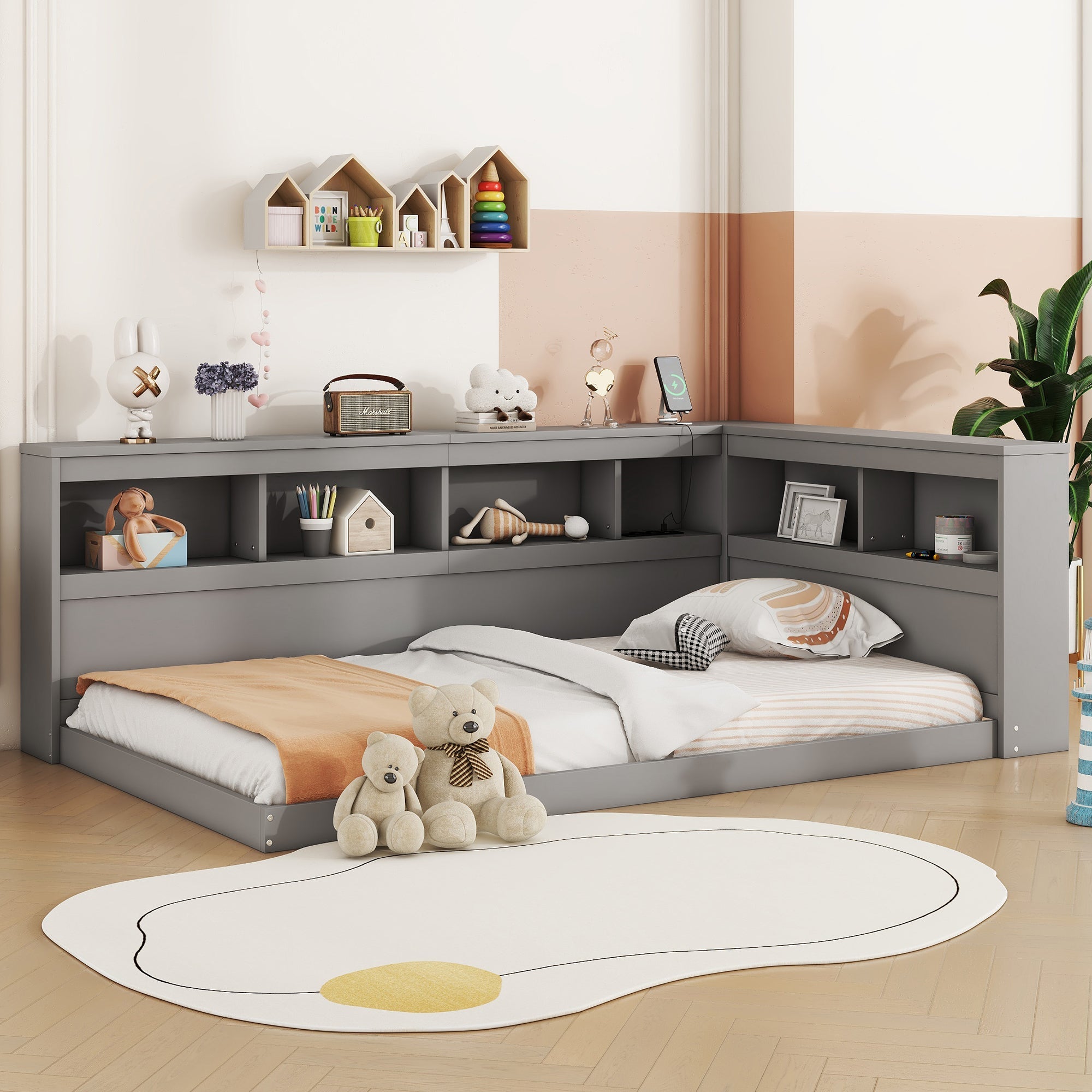 Logidon daybed 90x200 grijs inclusief stopcontact en USB lattenbodem