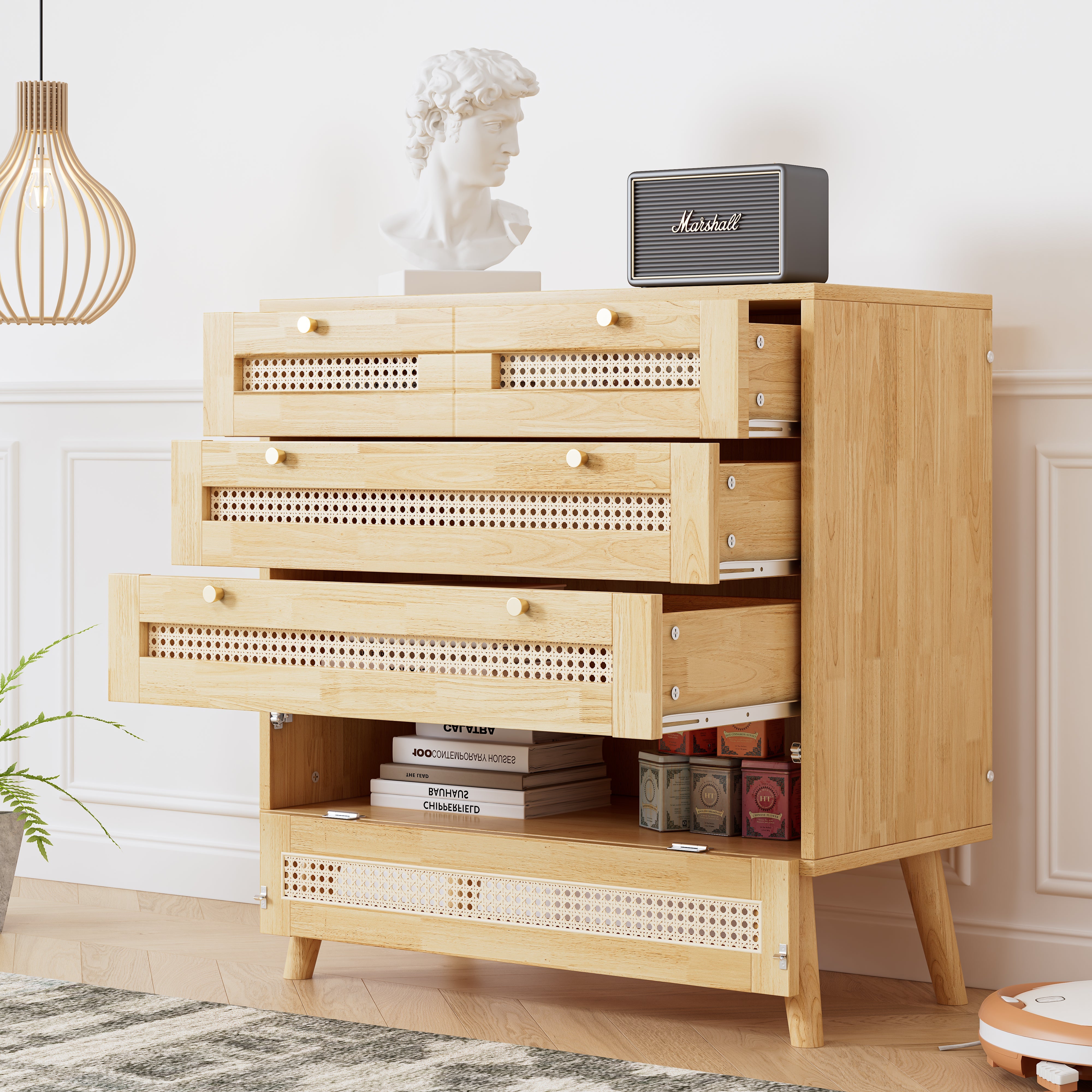 Logidon Classic ladekast met 3 lades en rotan ladeblad