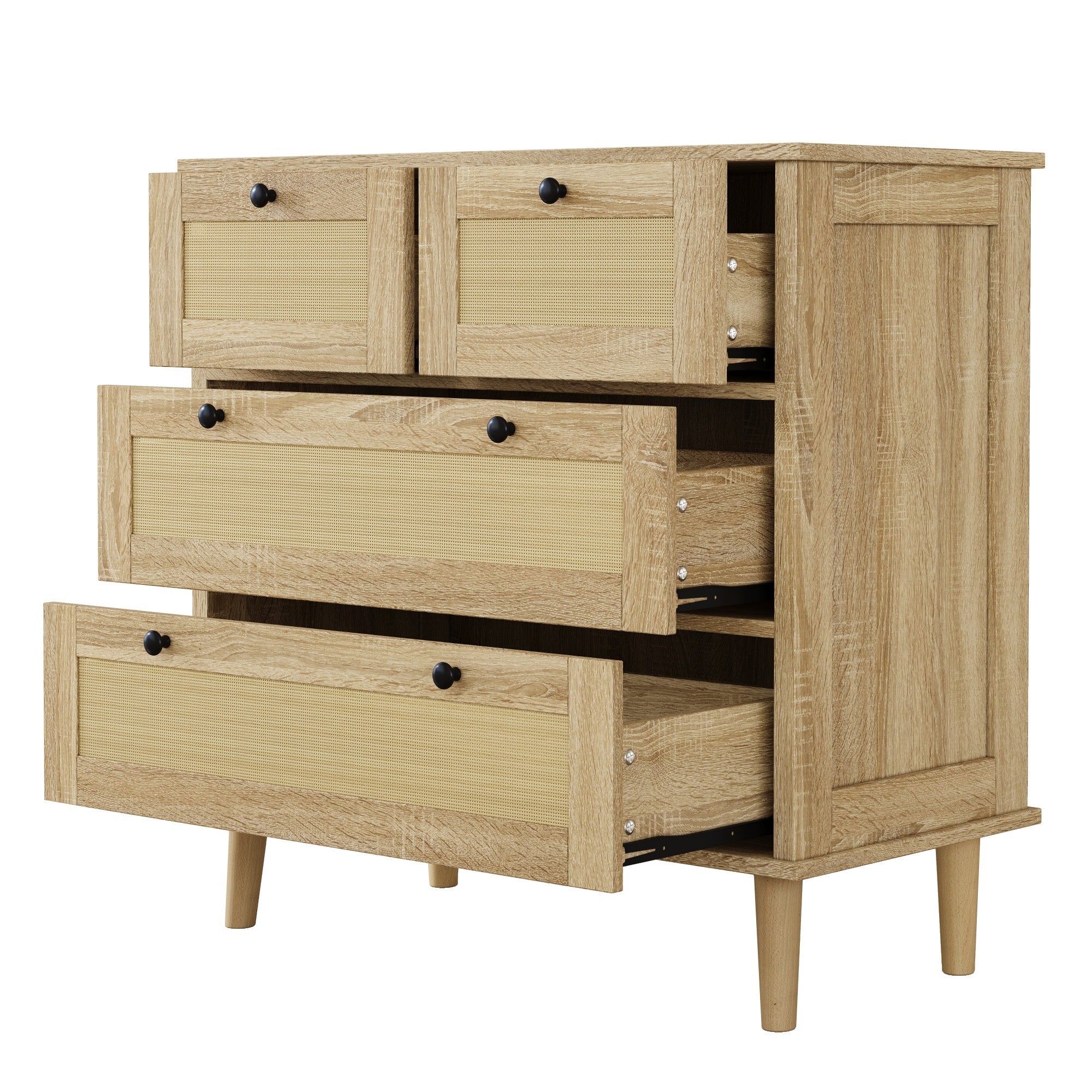 Logidon ladekast met 4 lades en rotan front naturel 80x40x80 cm