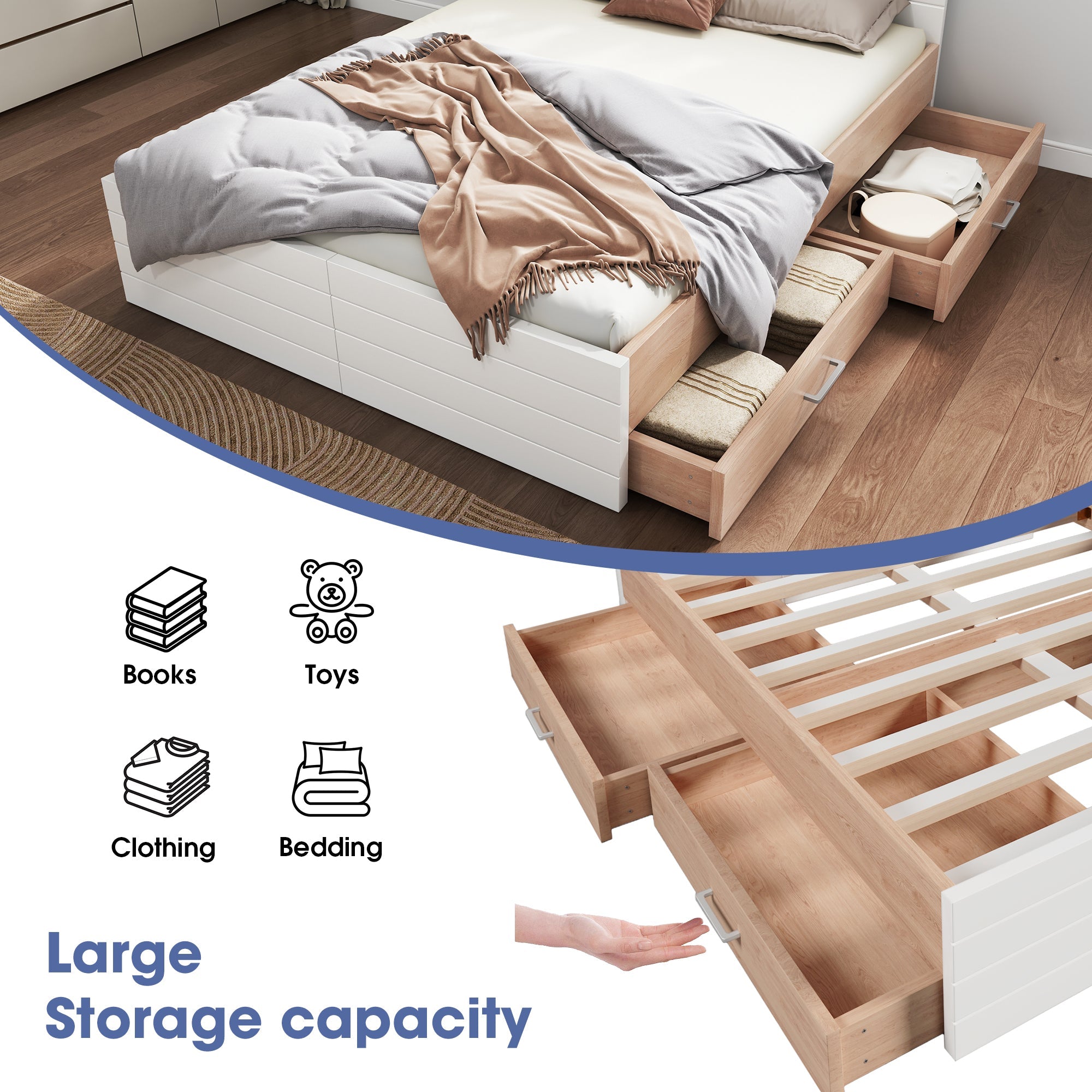 Logidon tweepersoonsbed 160x200 cm wit eiken met lattenbodem en 2 lades